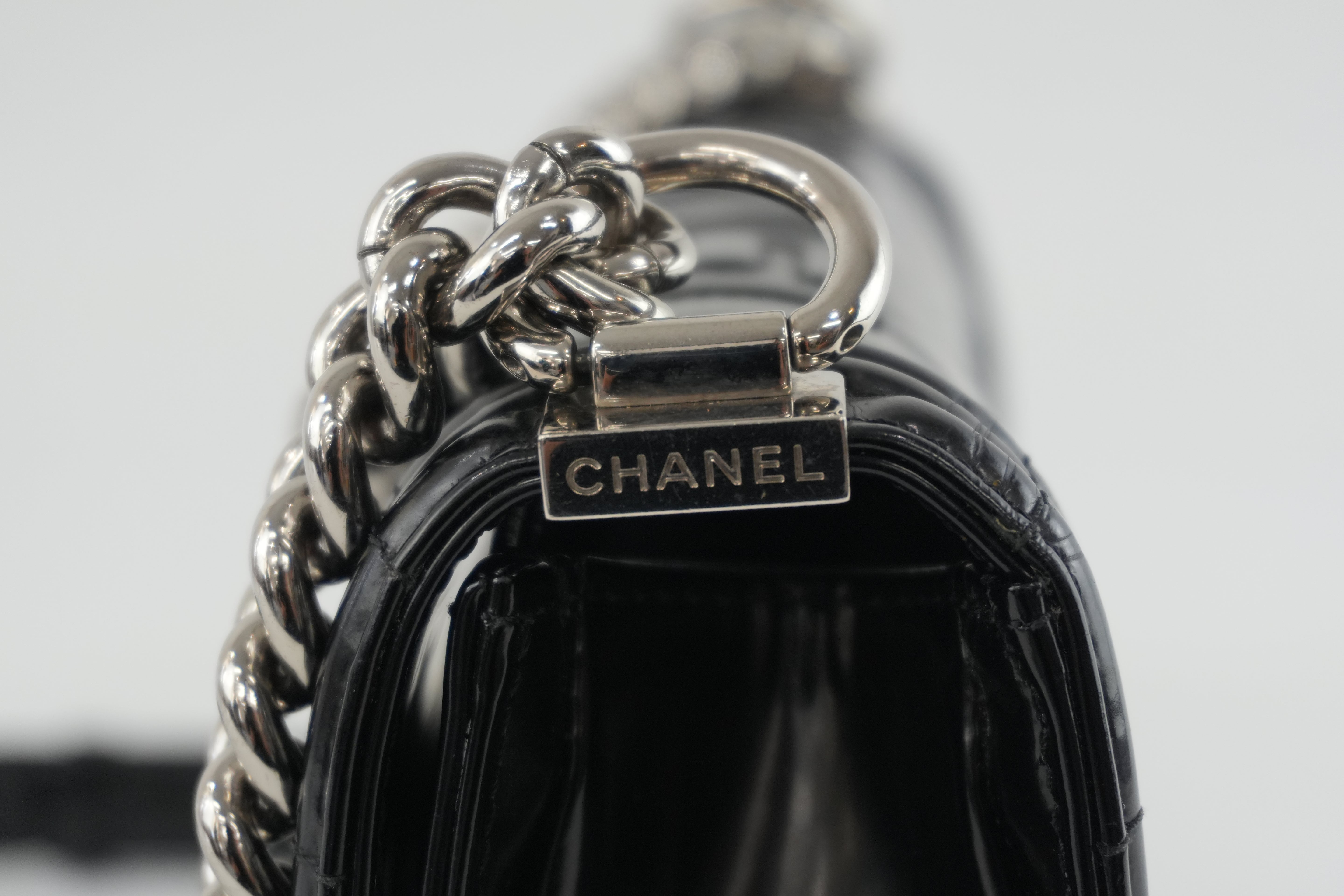 Chanel Shiny Calf Skin Boy Shoulder Bag Black Used