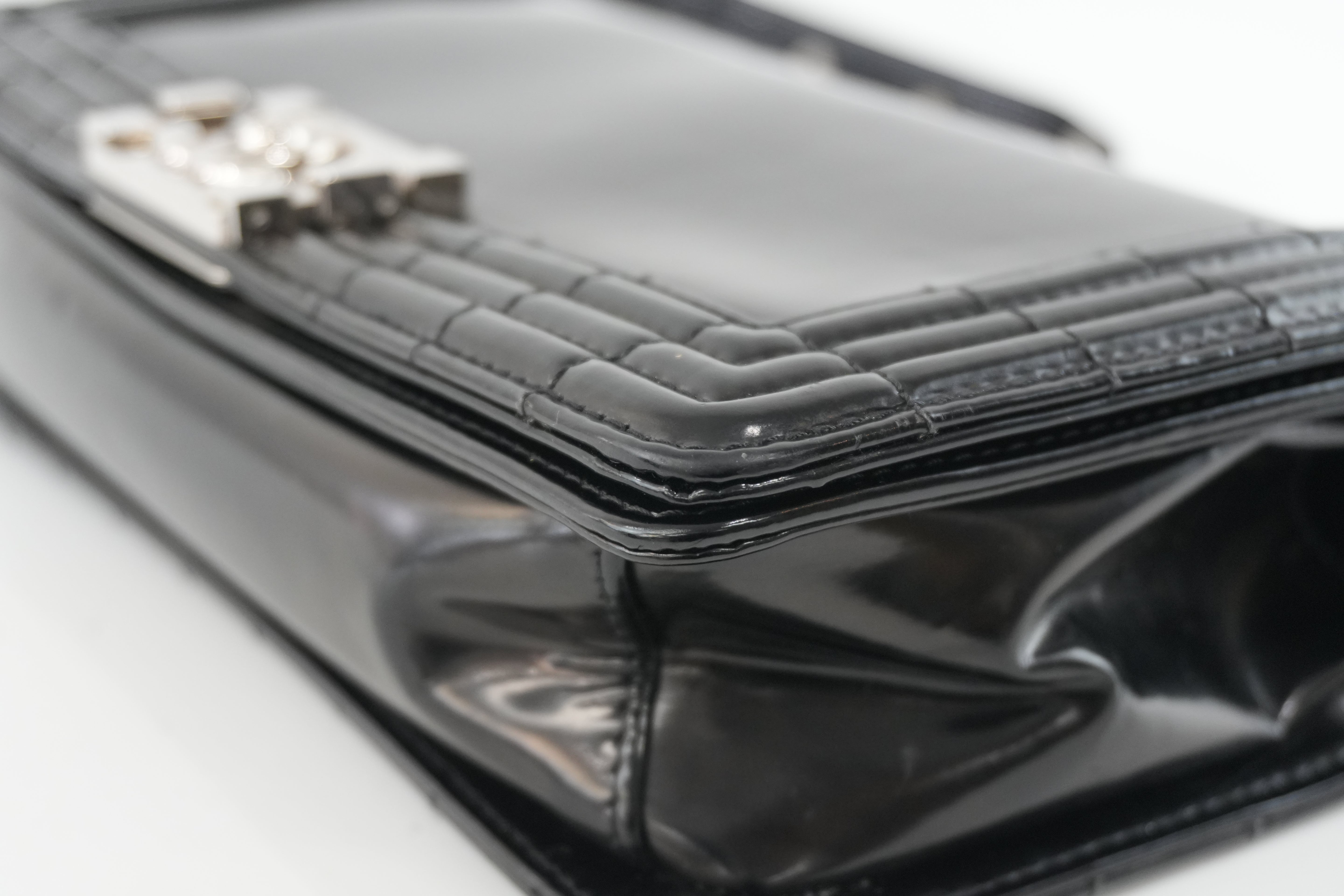 Chanel Shiny Calf Skin Boy Shoulder Bag Black Used