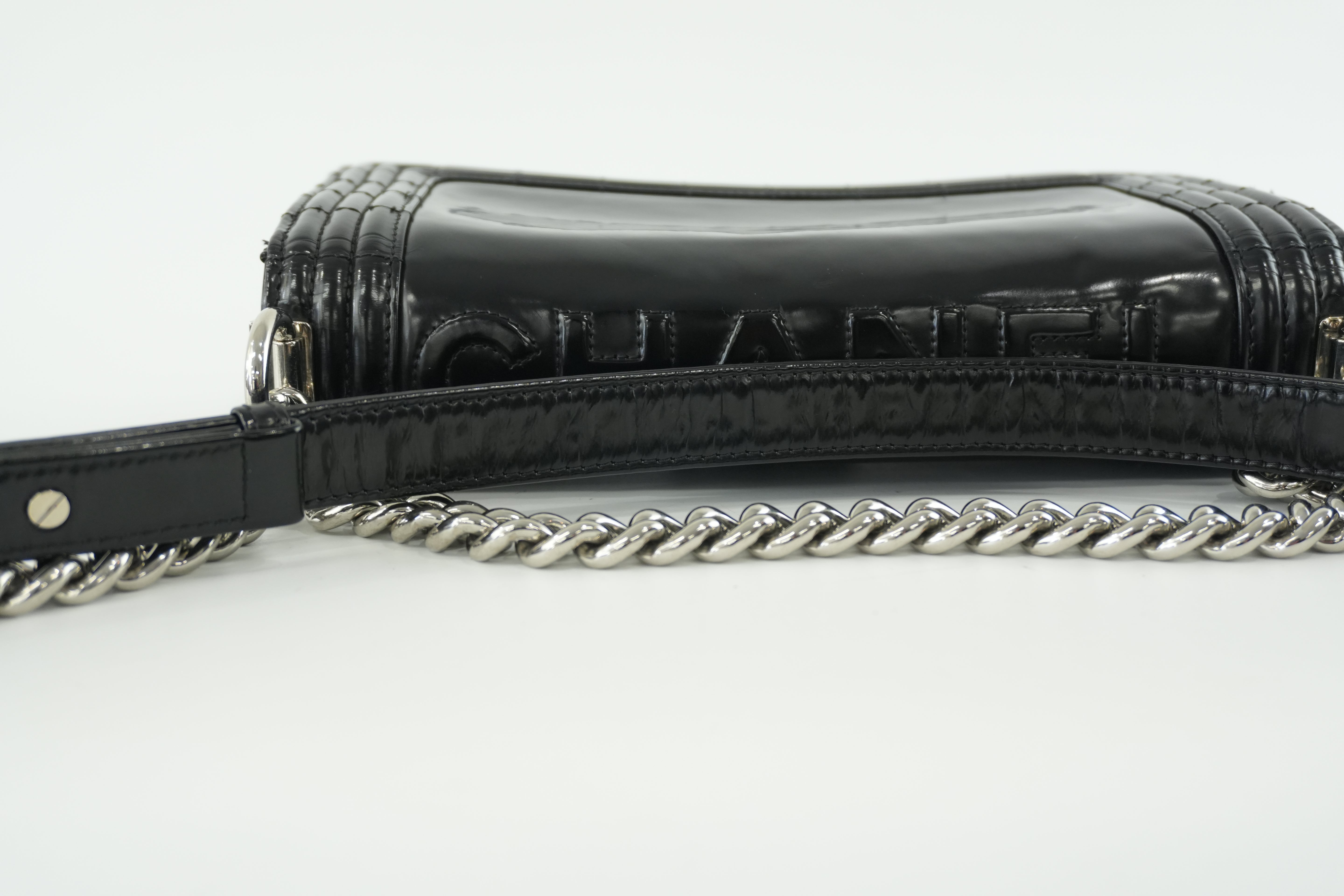 Chanel Shiny Calf Skin Boy Shoulder Bag Black Used