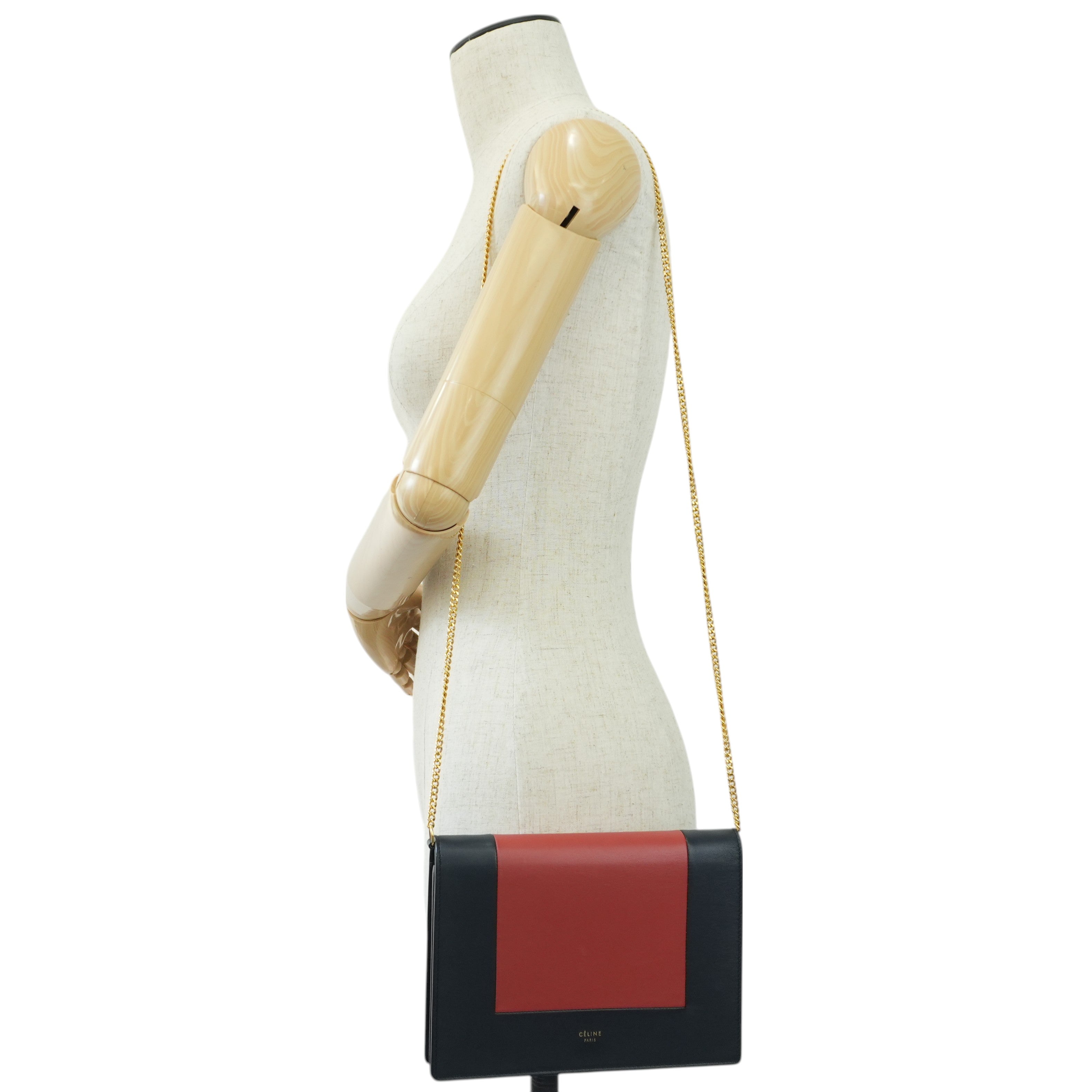 Pre-owned Celine Leather Chain Shoulder Bag Pouch Red and Blue