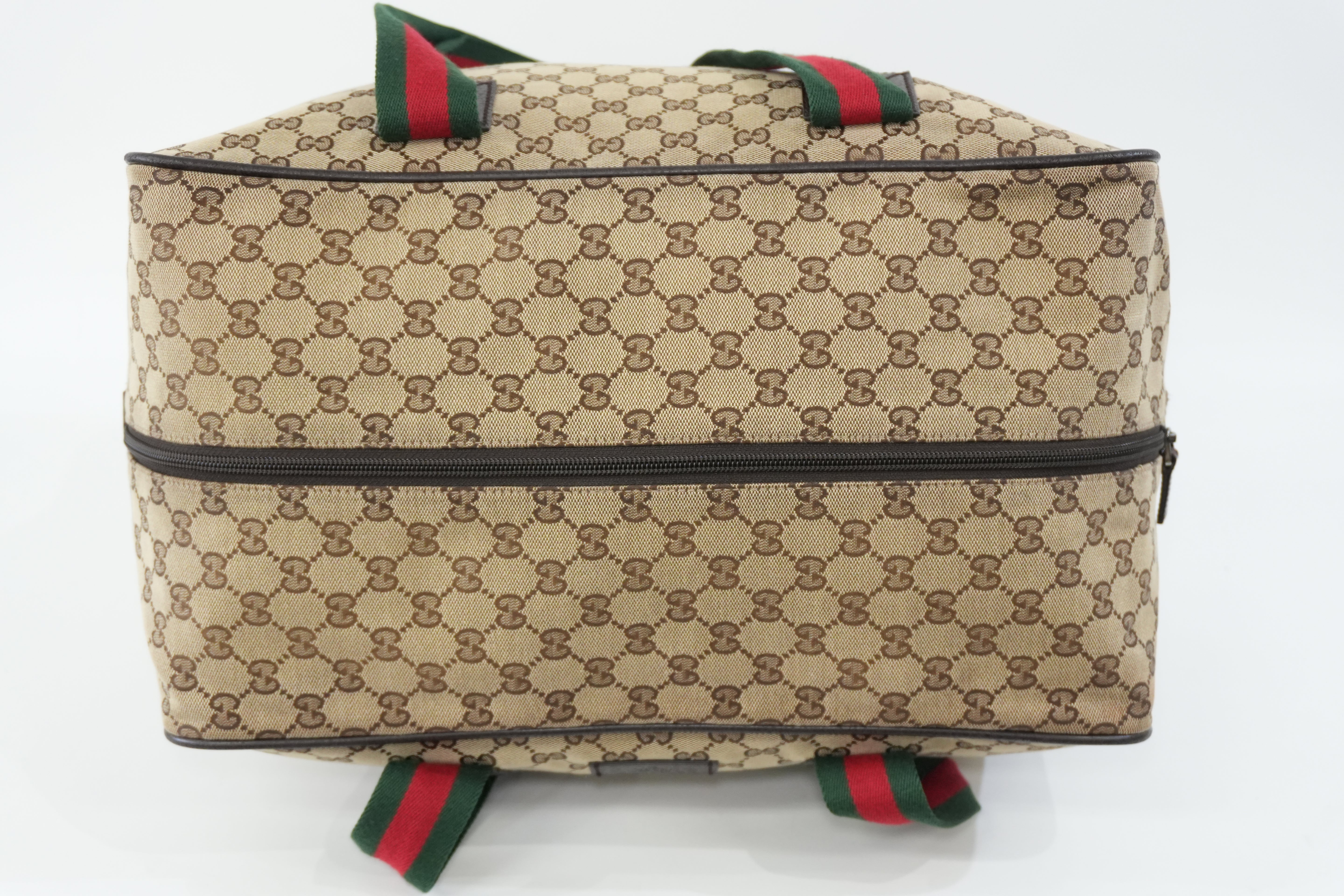 Pre-Owned Gucci Fabric Canvas Web Sherryline Duffle Bag Brown