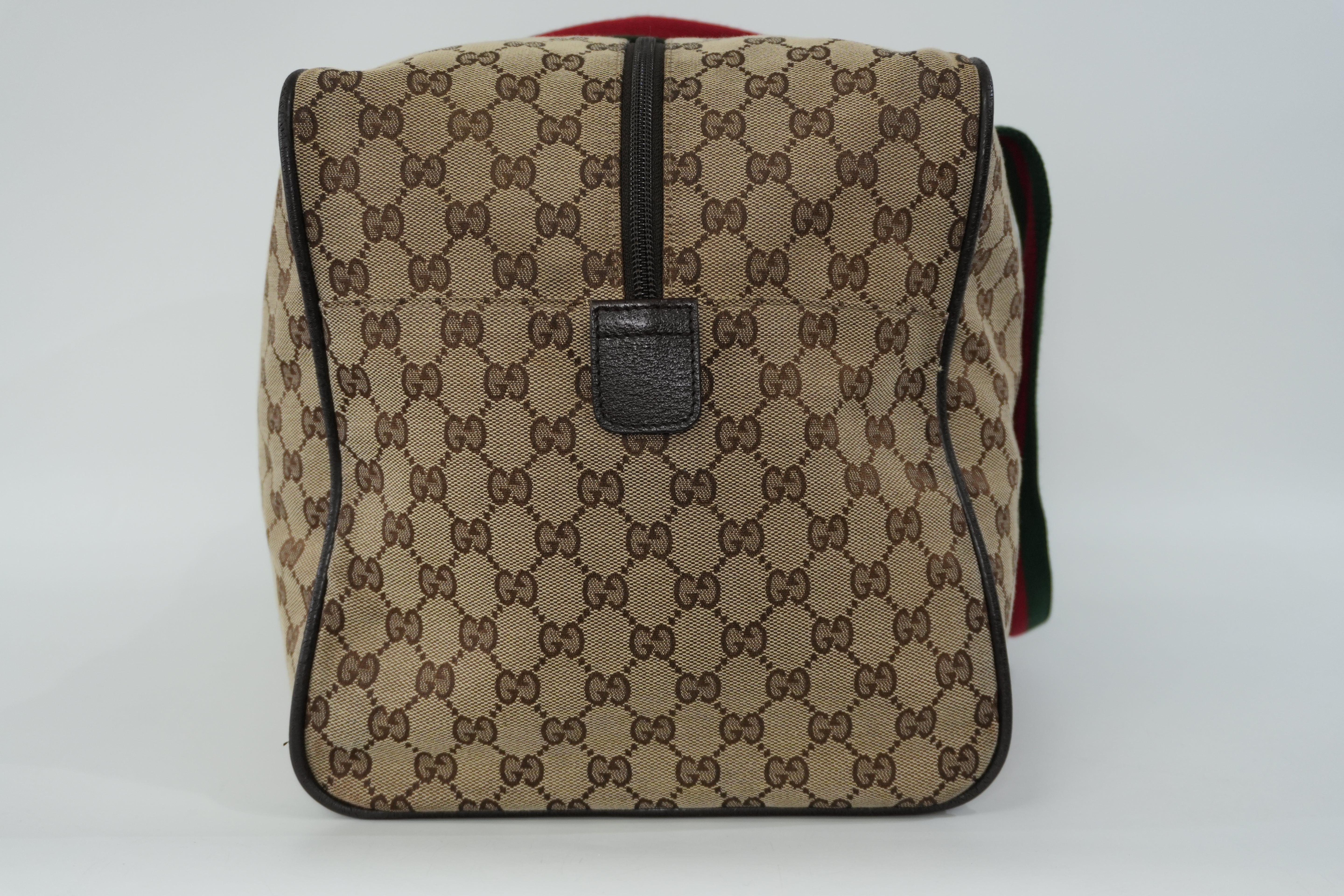 Pre-Owned Gucci Fabric Canvas Web Sherryline Duffle Bag Brown