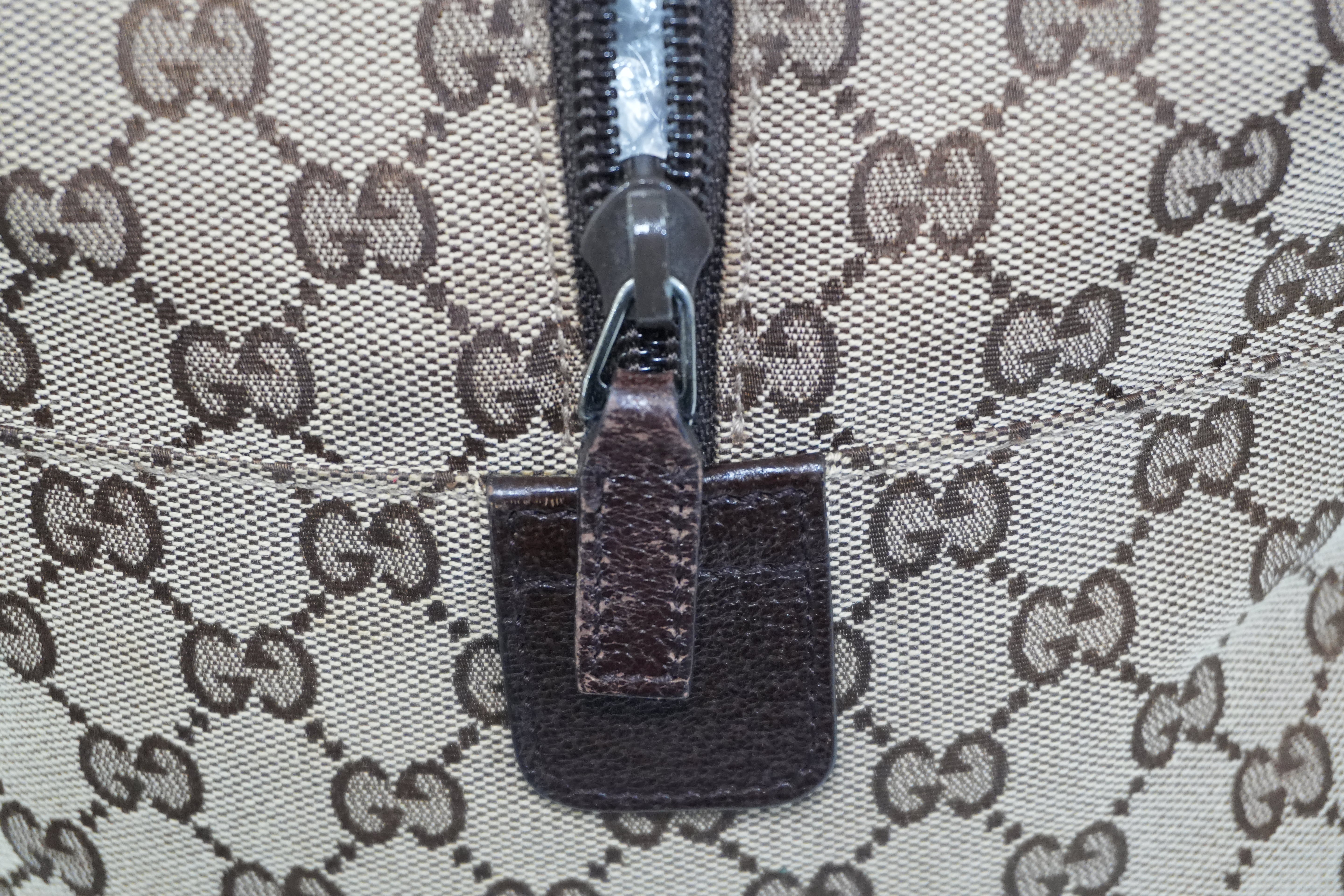 Pre-Owned Gucci Fabric Canvas Web Sherryline Duffle Bag Brown