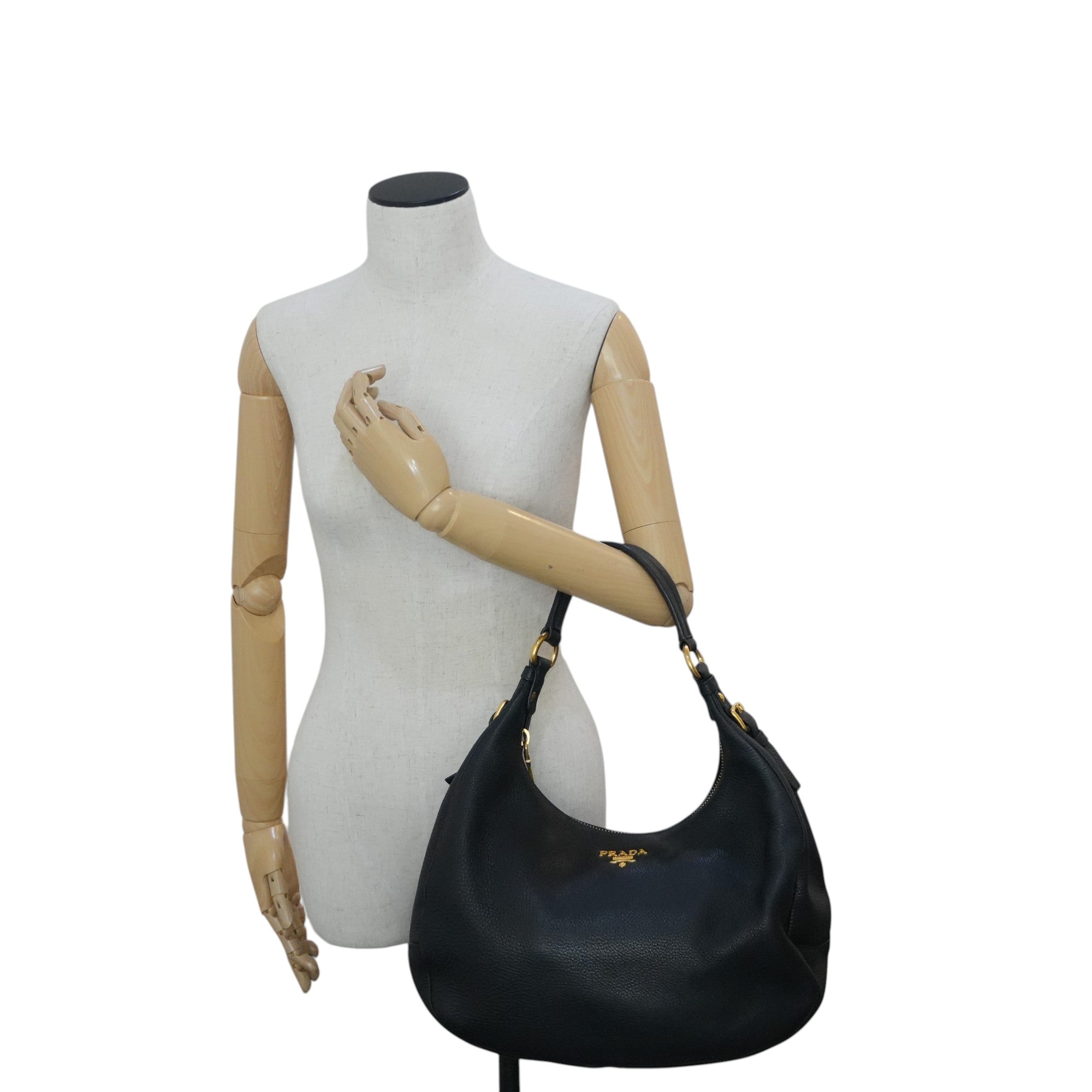 Pre-owned Prada Hobo Shoulder Bag Daino Black
