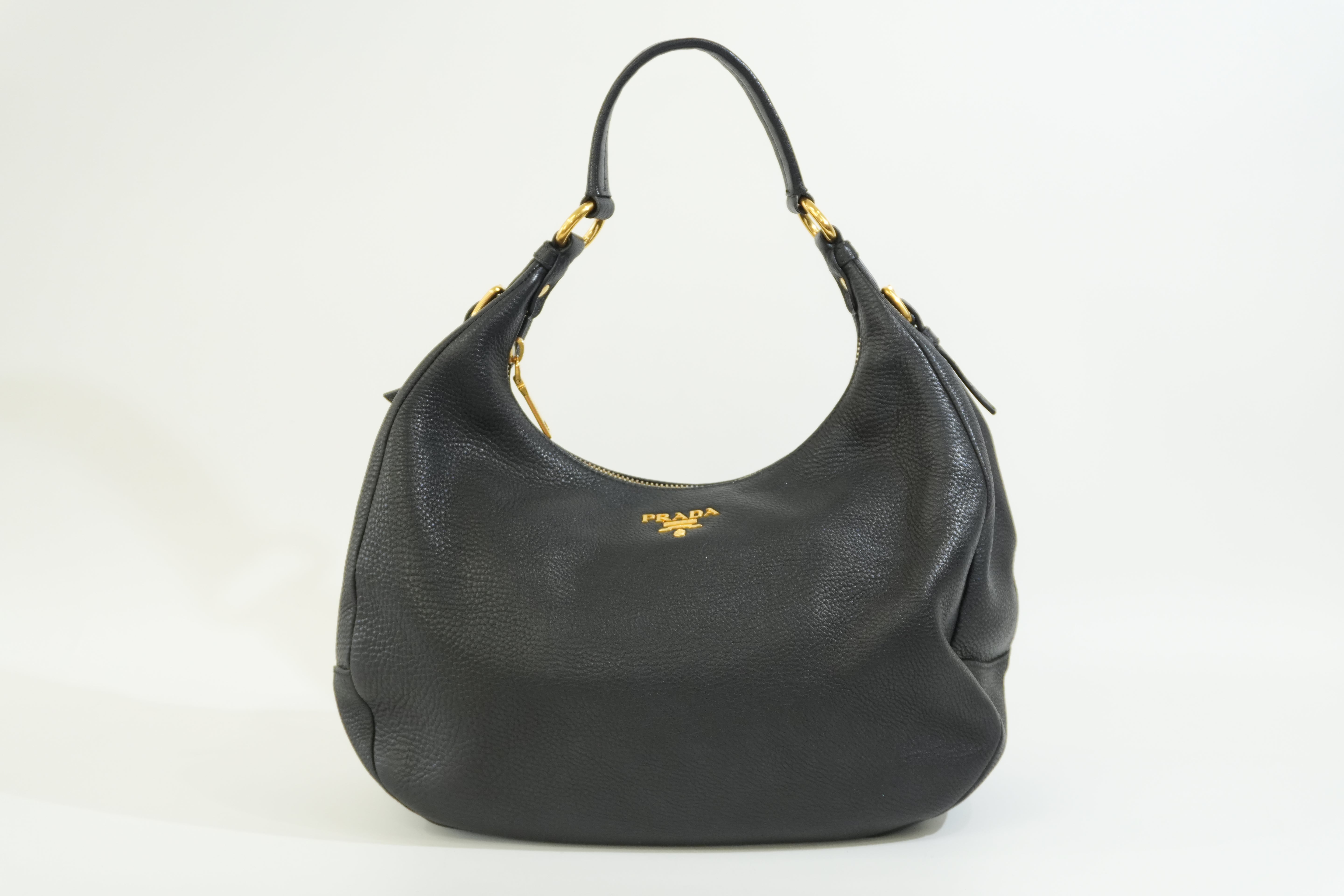 Pre-owned Prada Hobo Shoulder Bag Daino Black