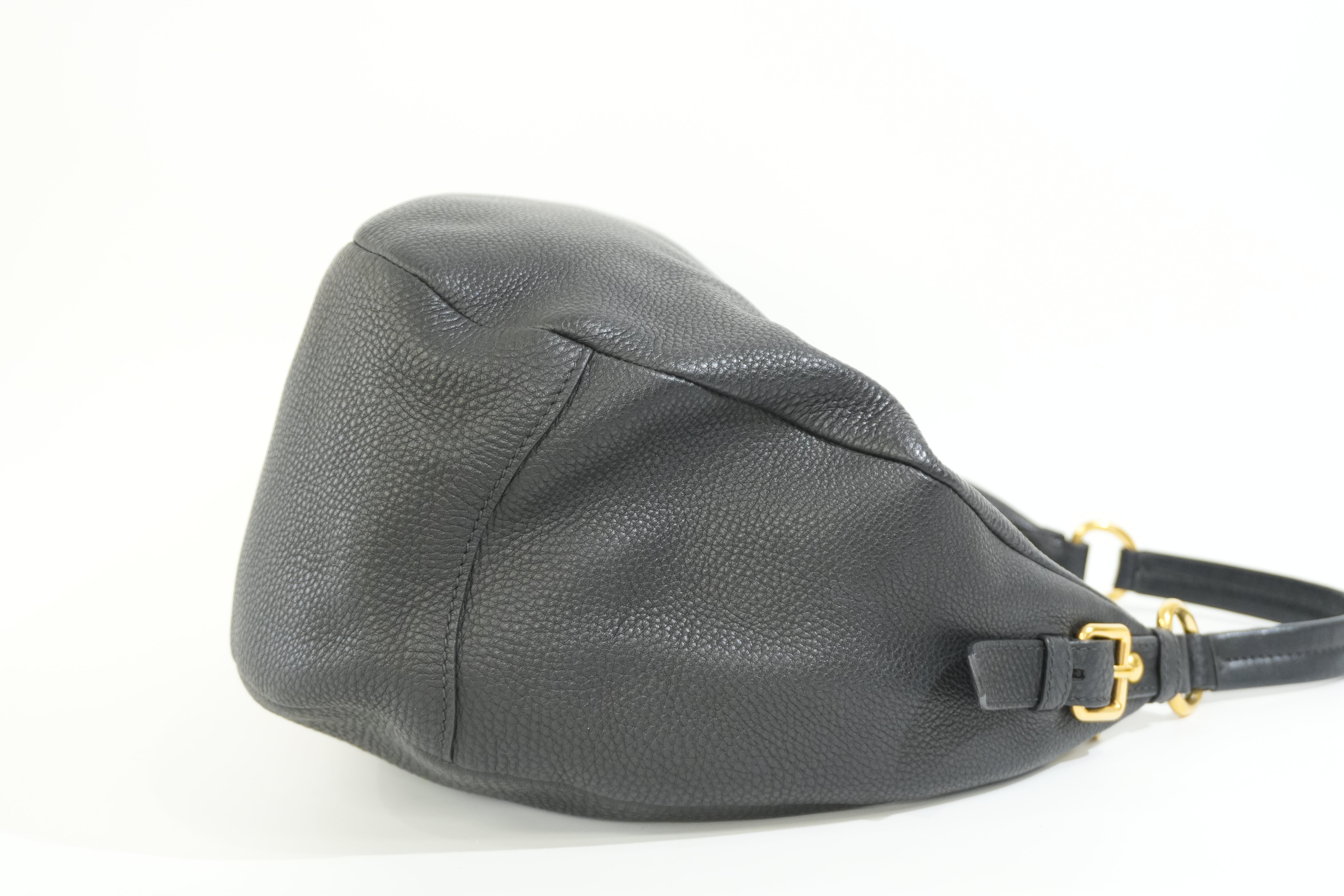 Pre-owned Prada Hobo Shoulder Bag Daino Black