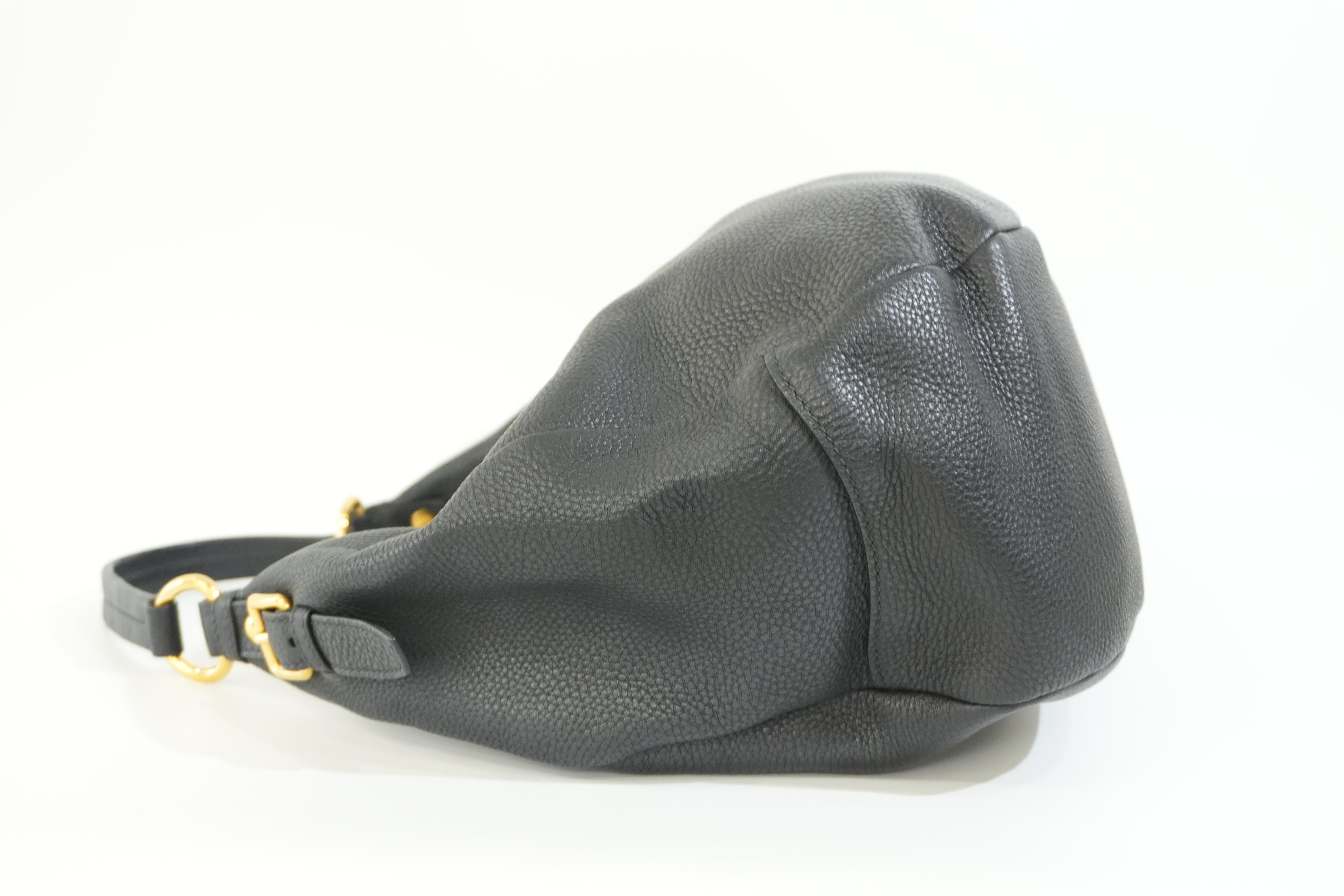 Pre-owned Prada Hobo Shoulder Bag Daino Black