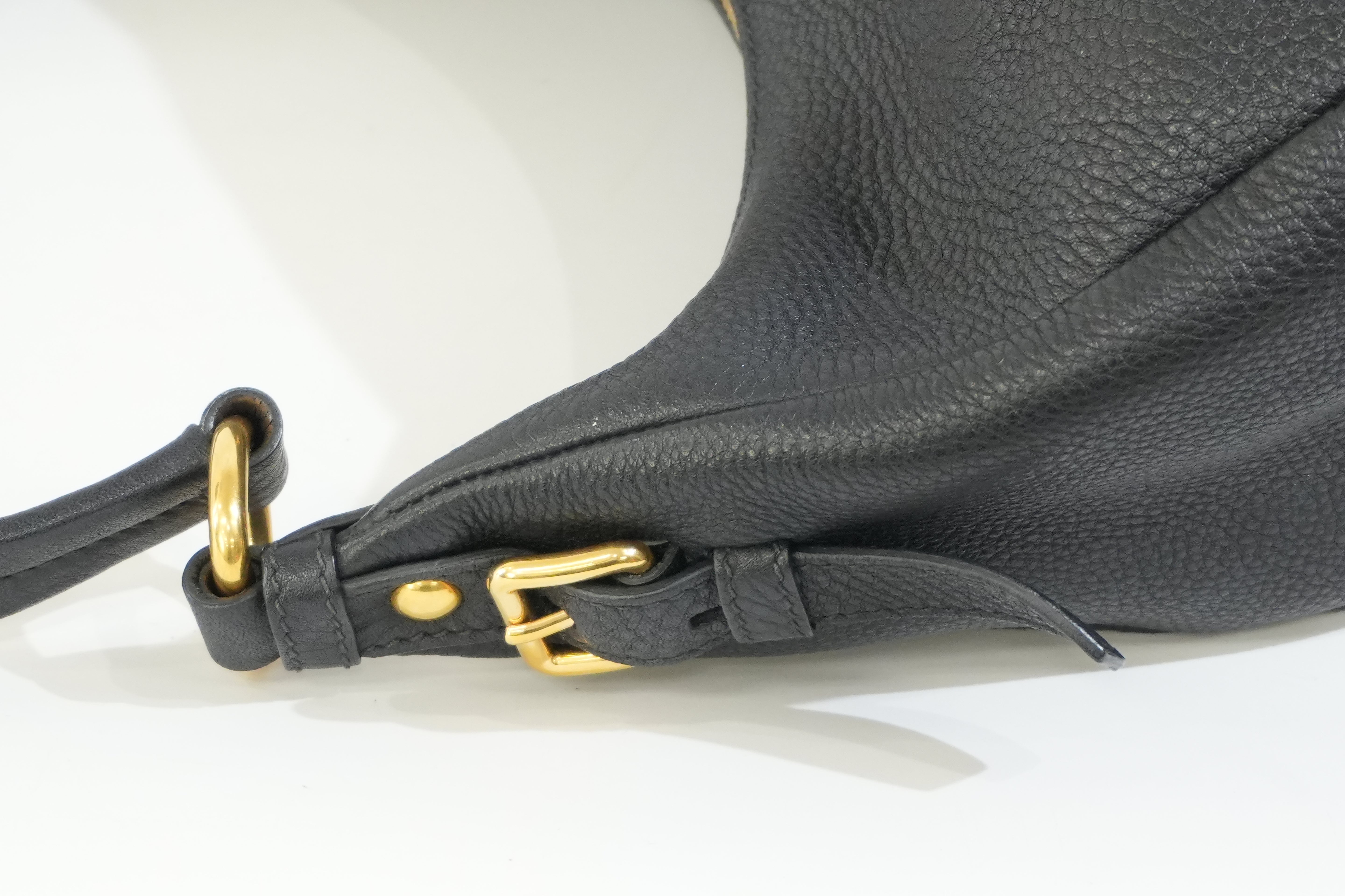 Pre-owned Prada Hobo Shoulder Bag Daino Black
