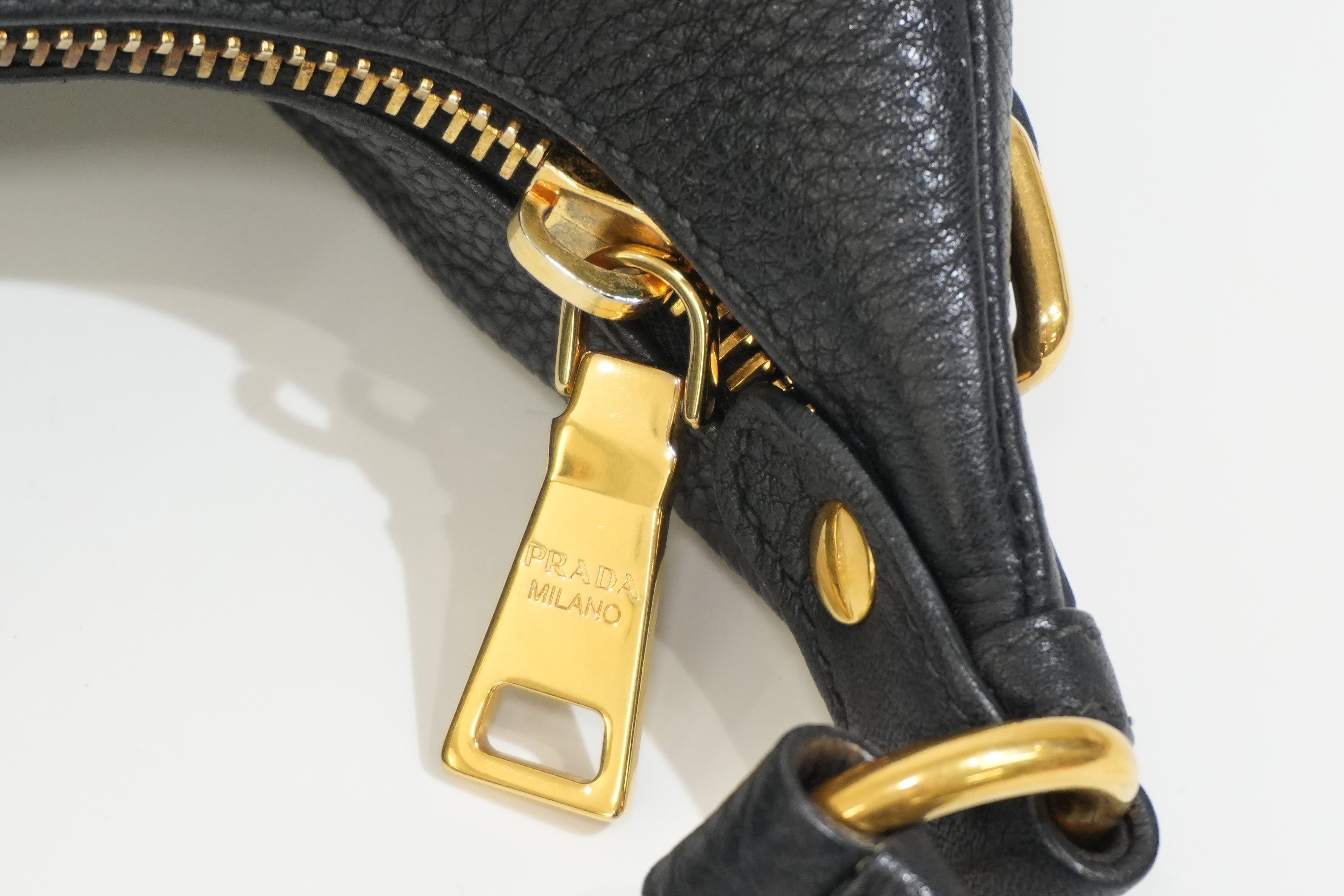 Pre-owned Prada Hobo Shoulder Bag Daino Black