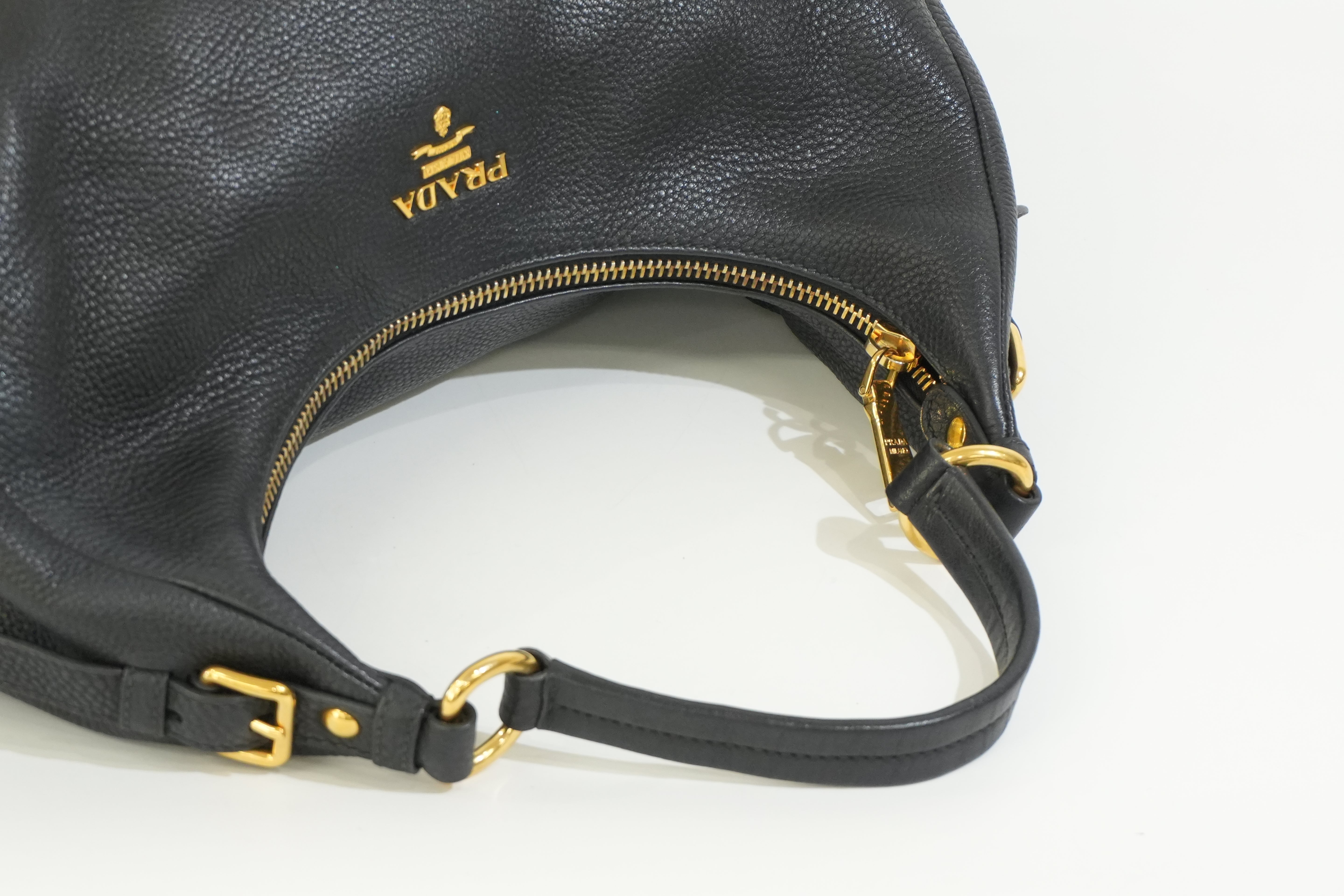 Pre-owned Prada Hobo Shoulder Bag Daino Black