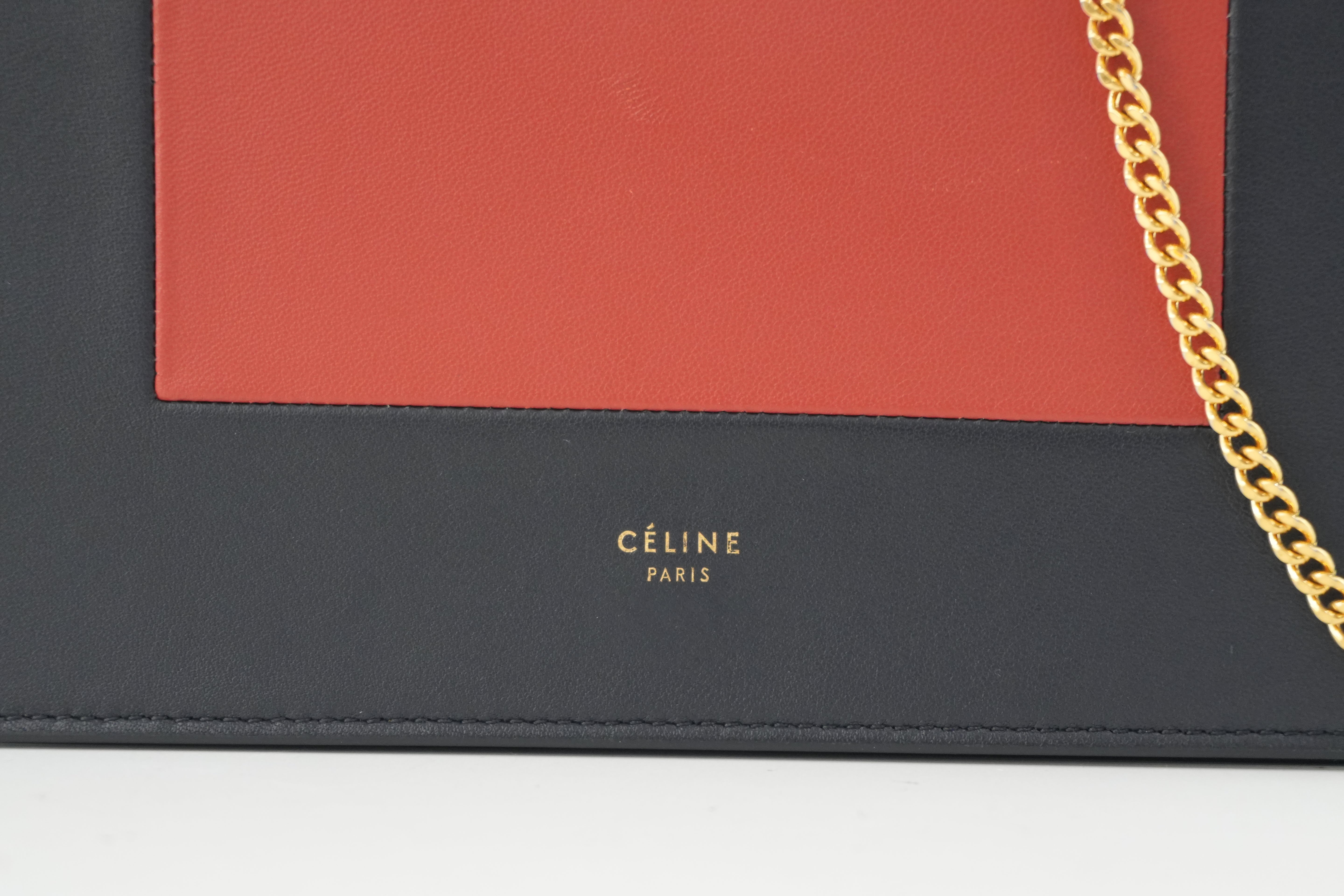 Pre-owned Celine Leather Chain Shoulder Bag Pouch Red and Blue