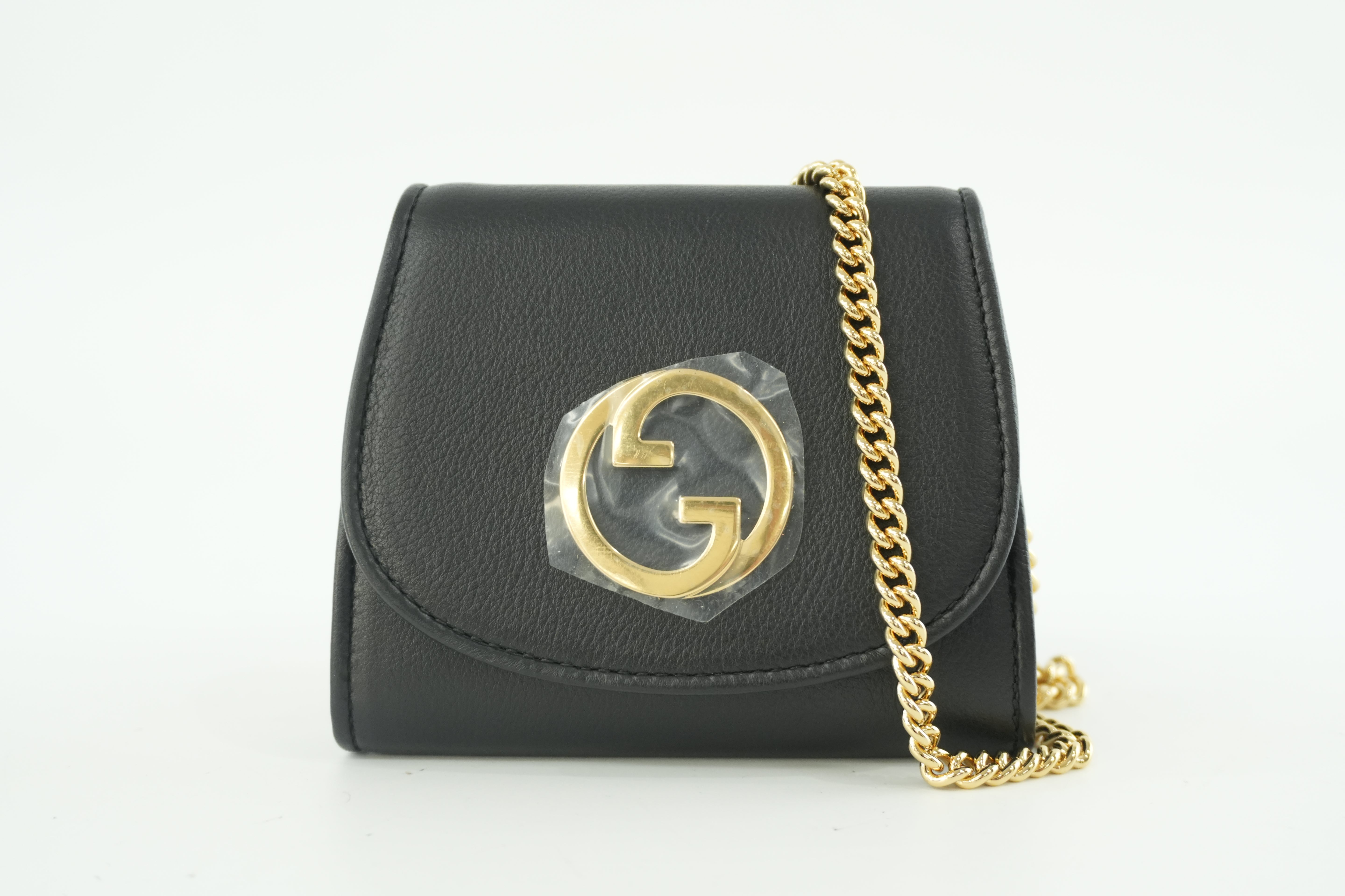 Pre-owned Gucci Leather Chain Shoulder Small Pouch Black