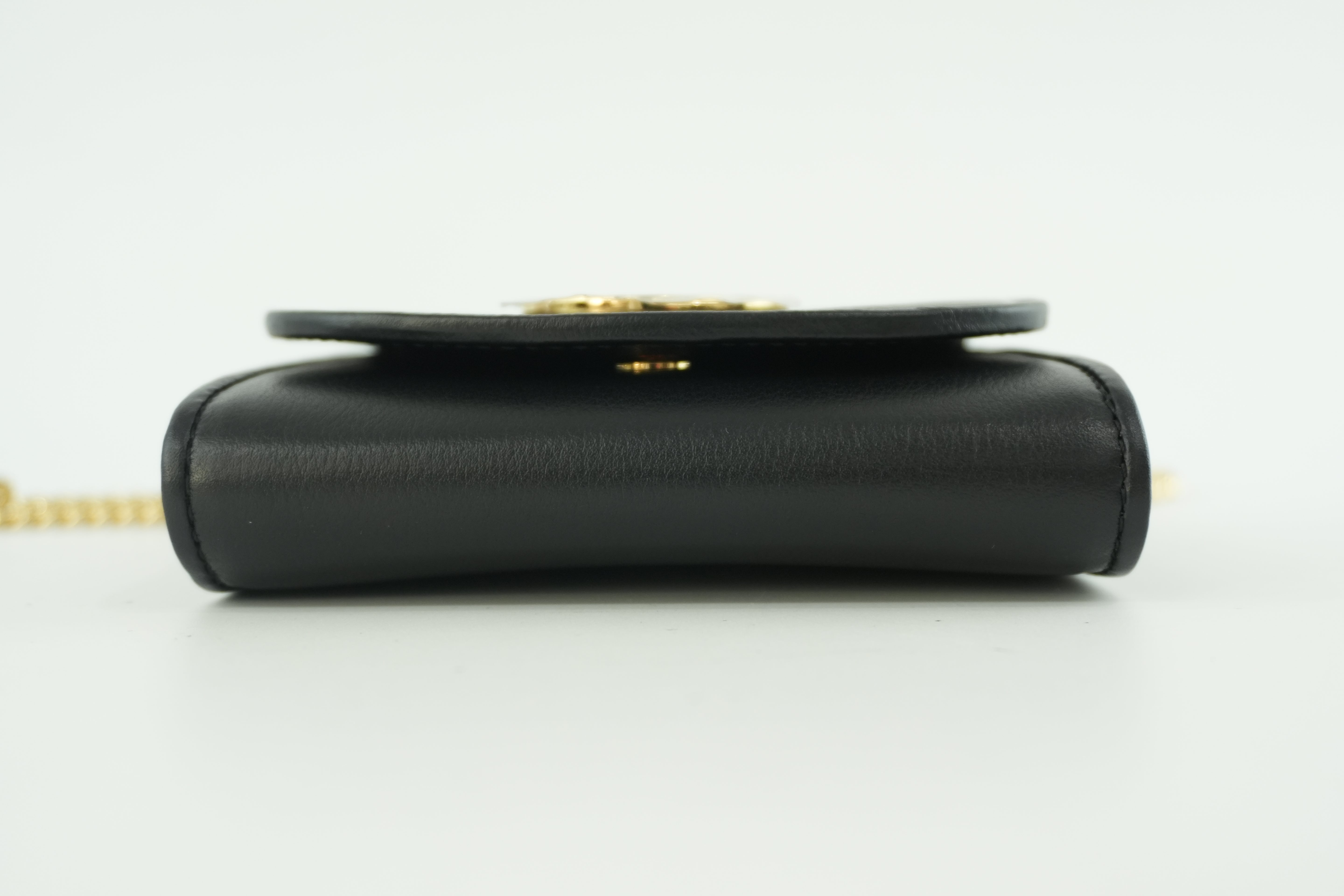 Pre-owned Gucci Leather Chain Shoulder Small Pouch Black