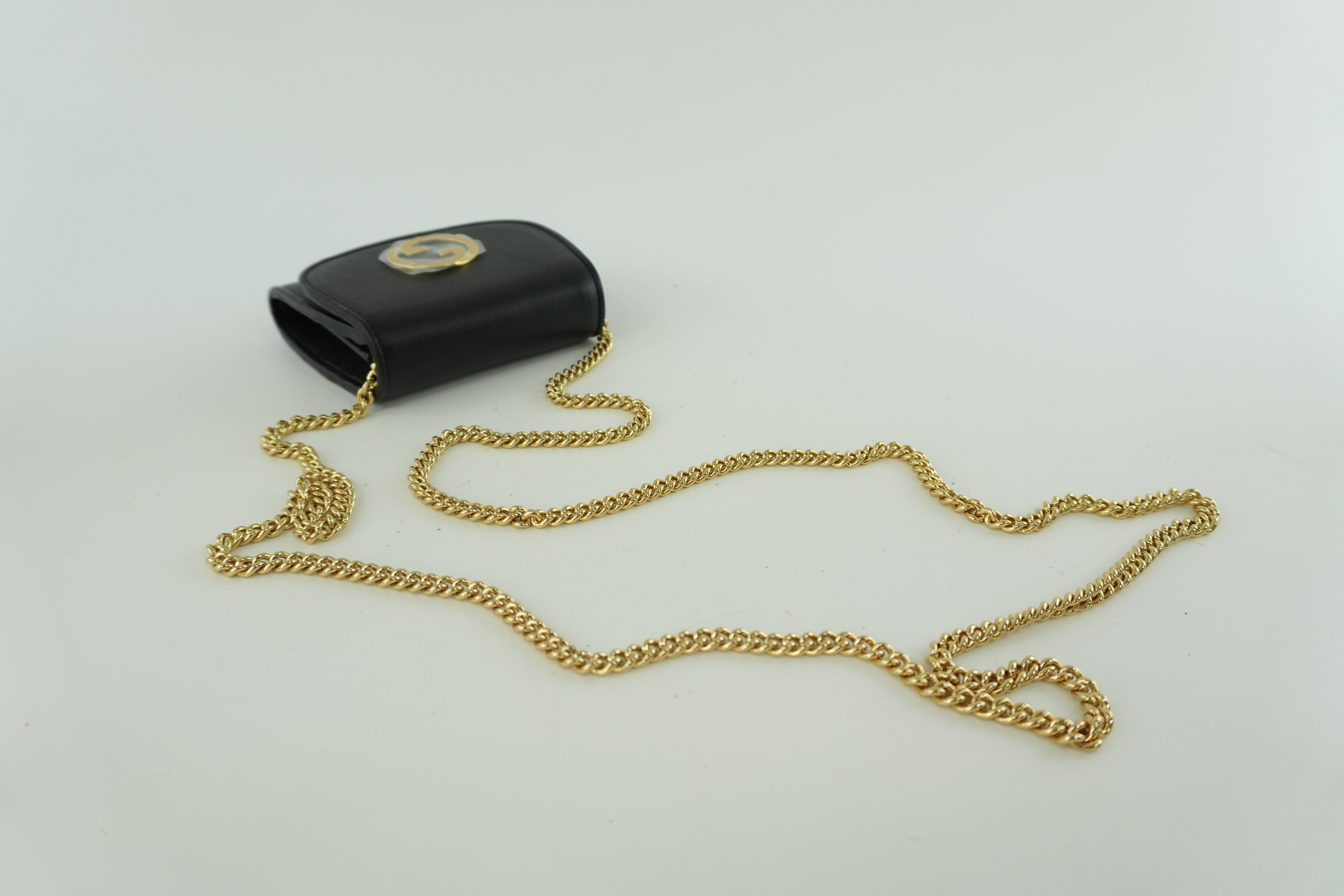 Pre-owned Gucci Leather Chain Shoulder Small Pouch Black