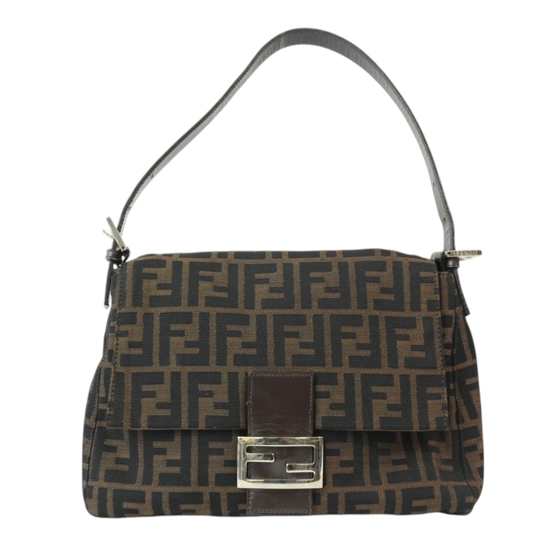 Pre-Owned Fendi Zucca Mamma Baguette Shoulder Bag Brown