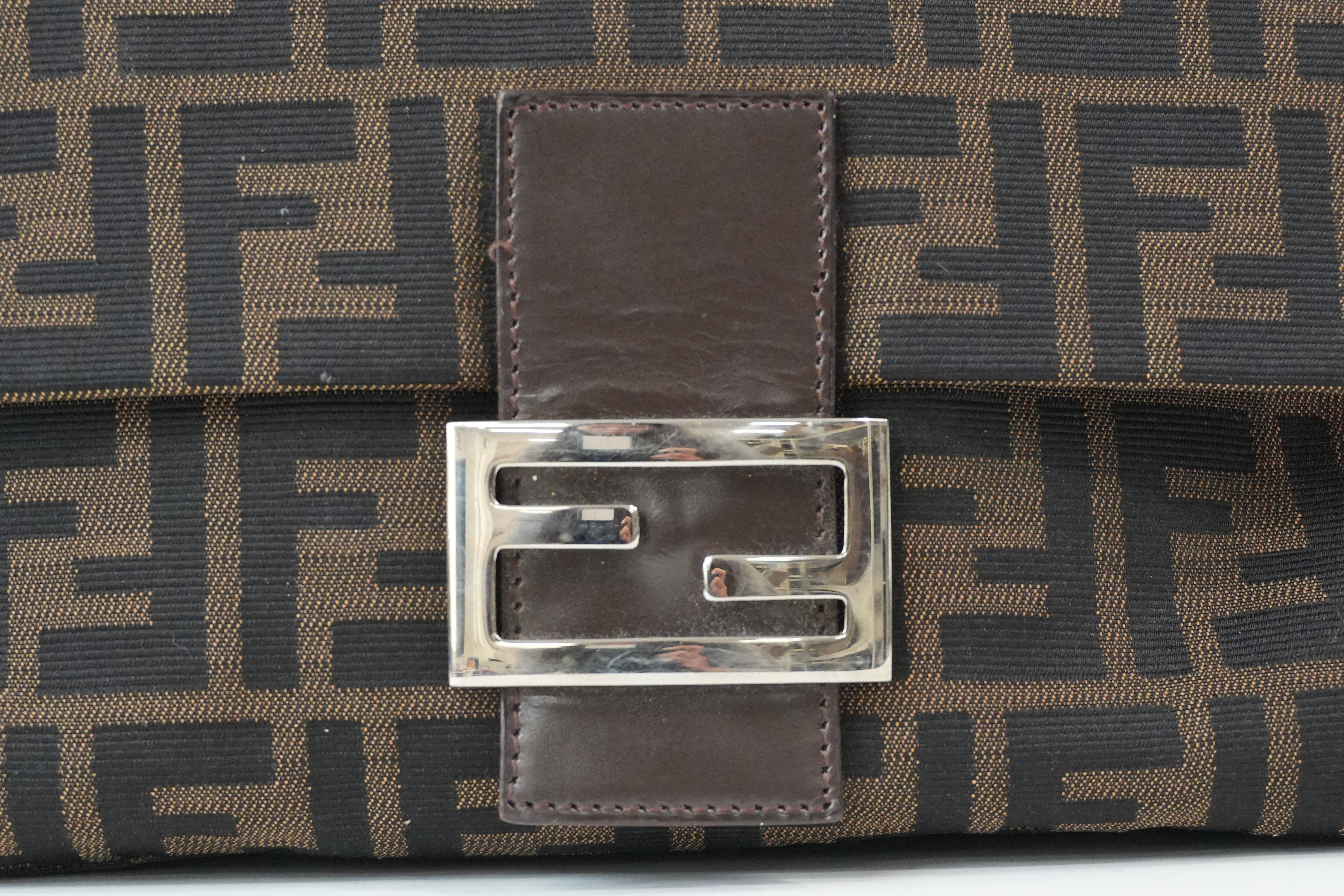 Pre-Owned Fendi Zucca Mamma Baguette Shoulder Bag Brown