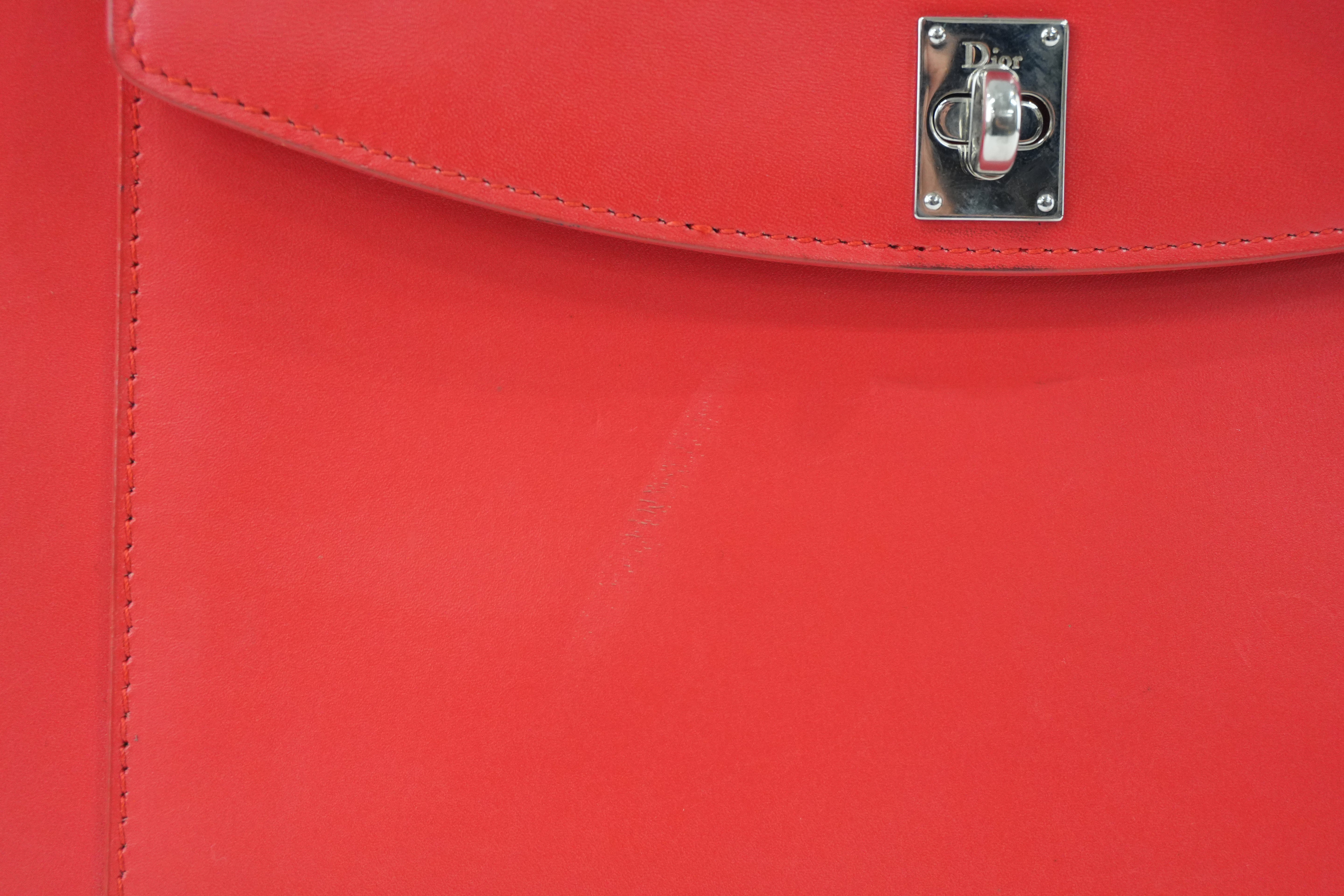 Christian Dior Leather Lady Dior Tote Handbag Red Used