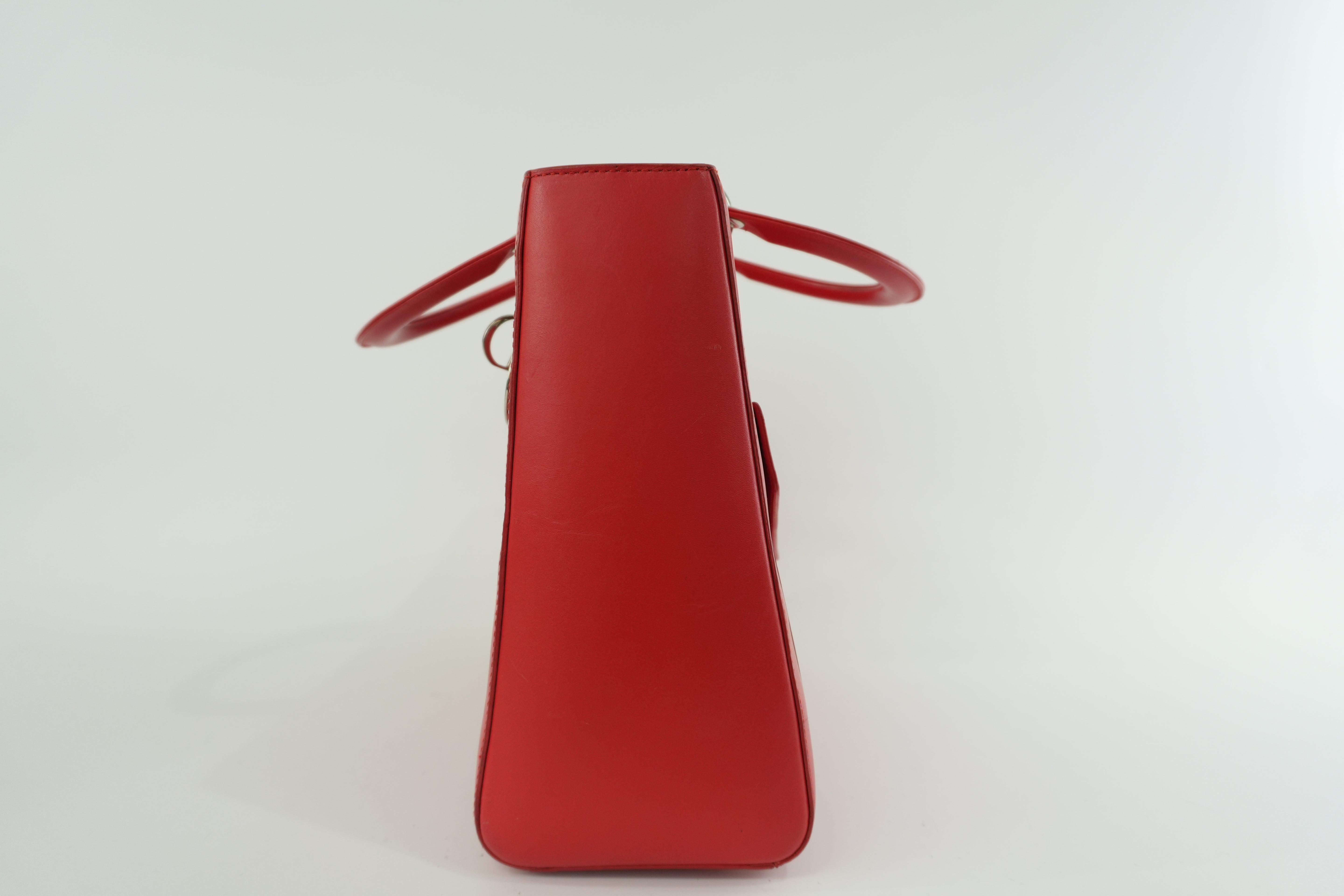 Christian Dior Leather Lady Dior Tote Handbag Red Used