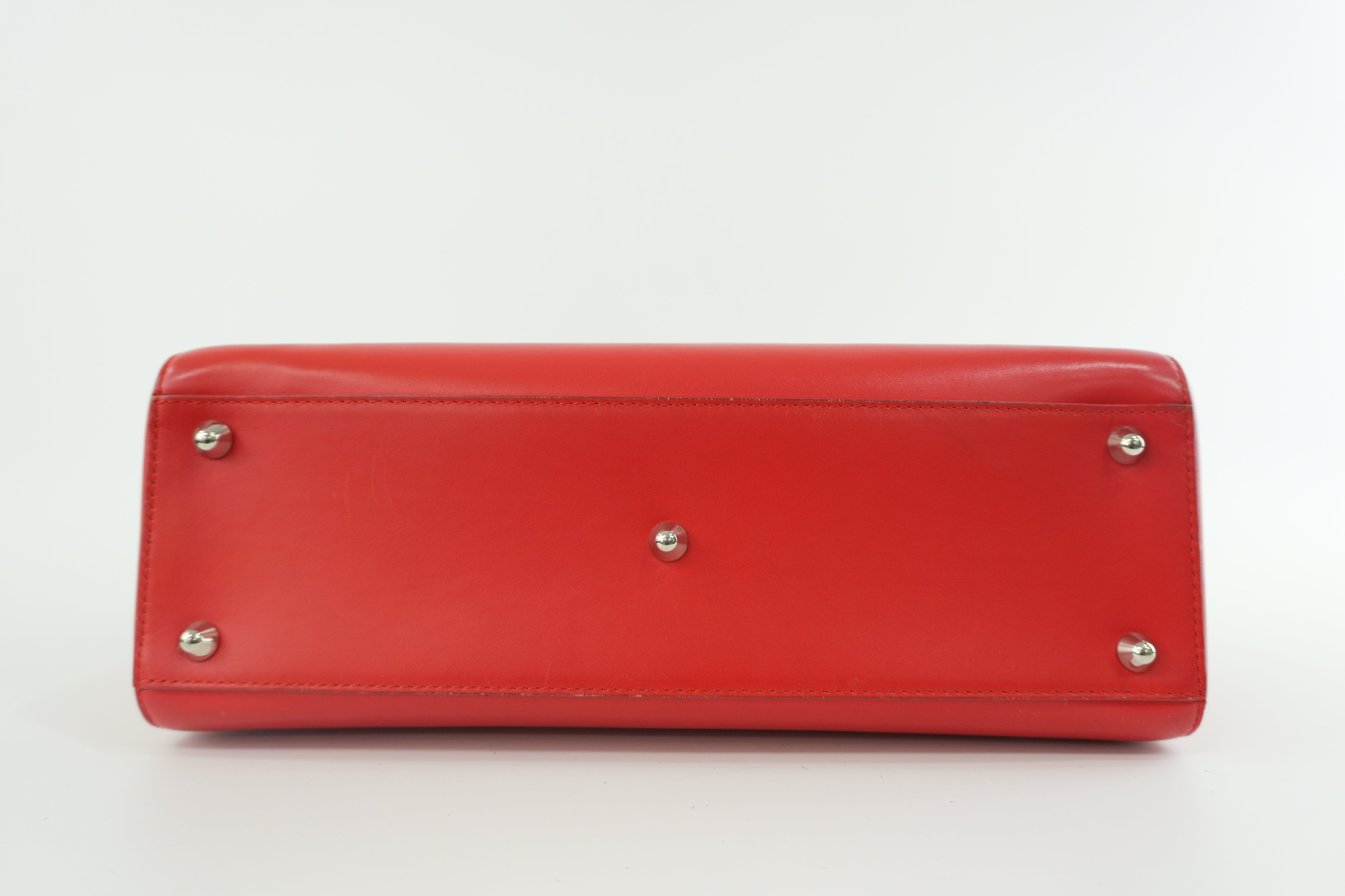 Christian Dior Leather Lady Dior Tote Handbag Red Used