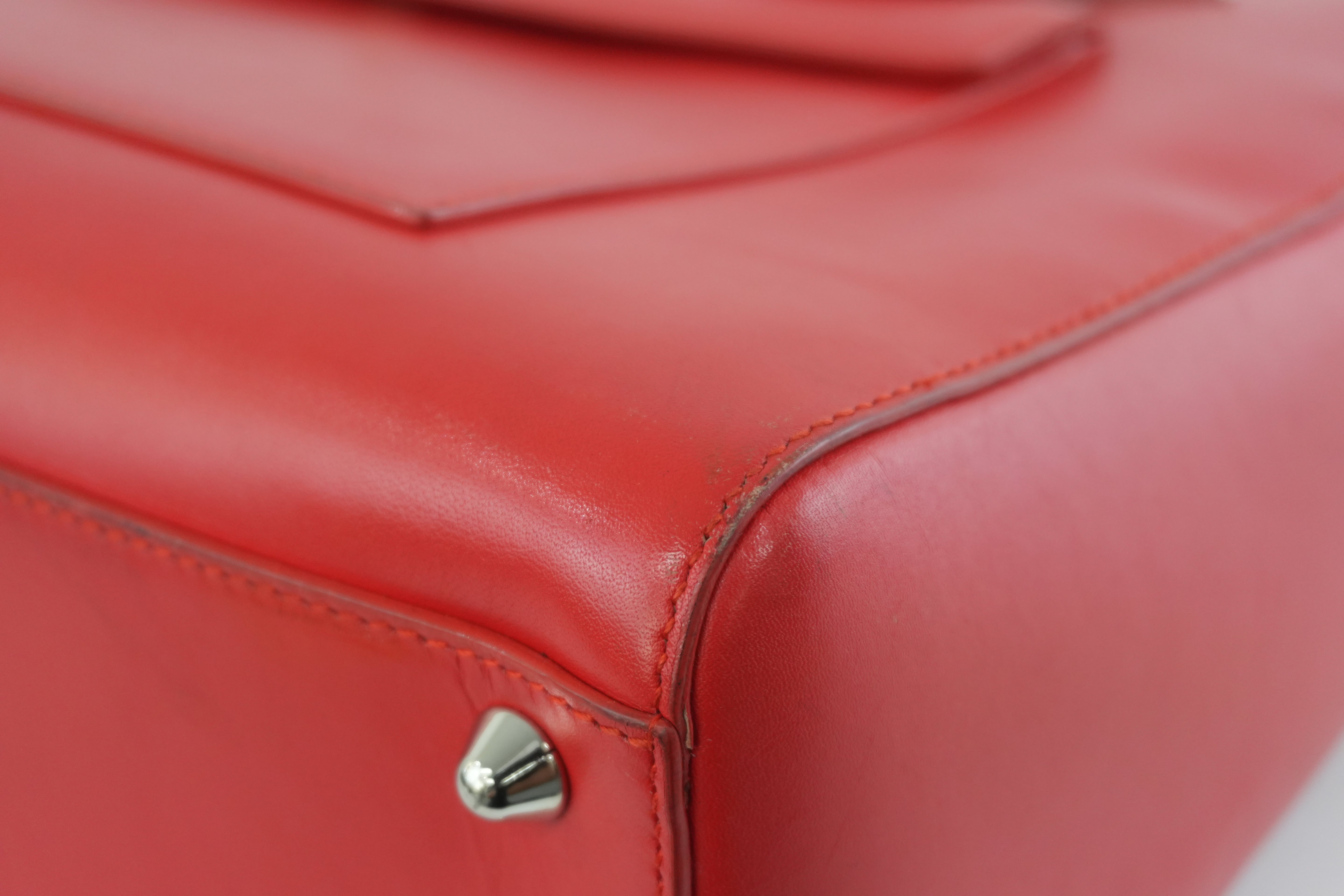 Christian Dior Leather Lady Dior Tote Handbag Red Used