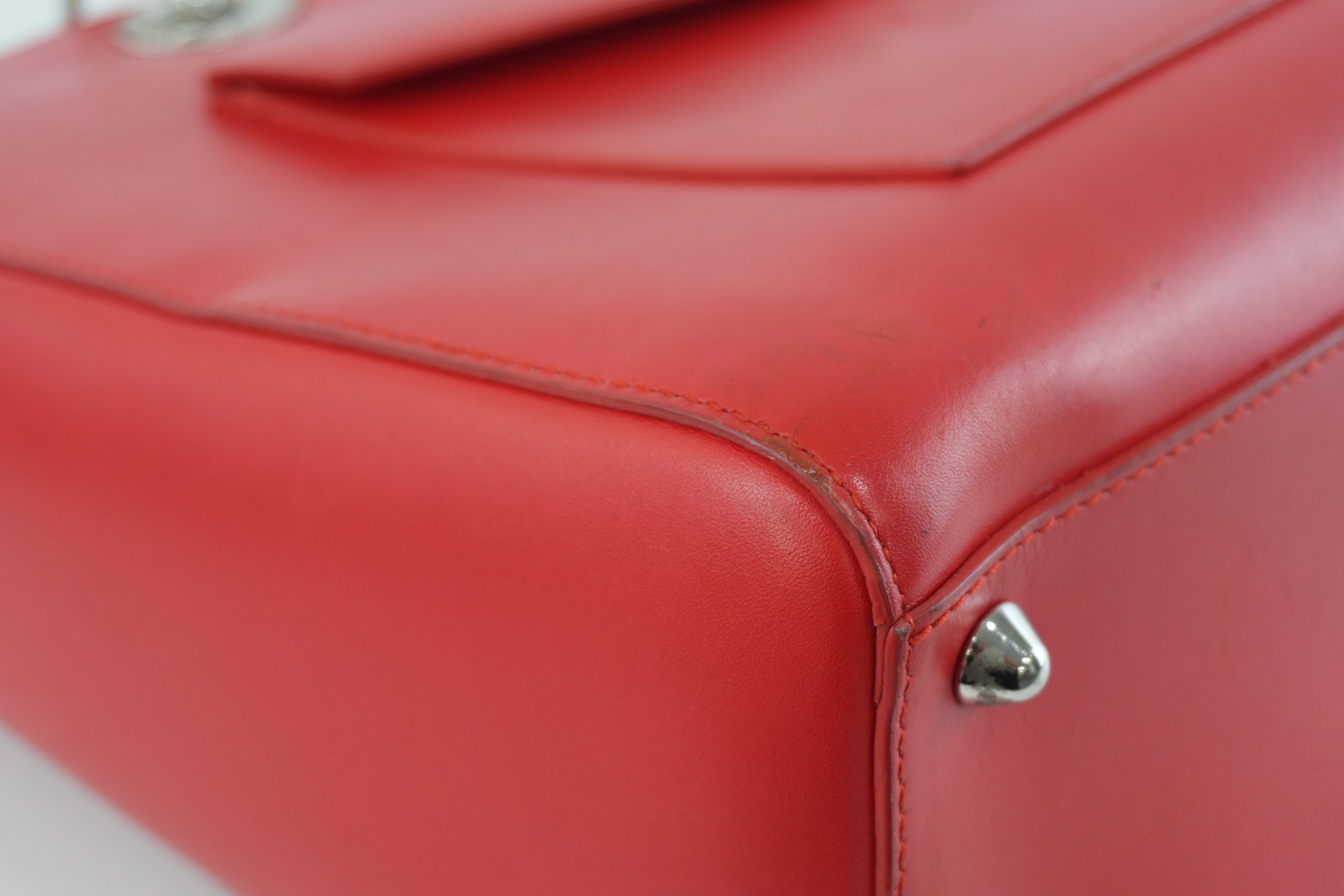 Christian Dior Leather Lady Dior Tote Handbag Red Used