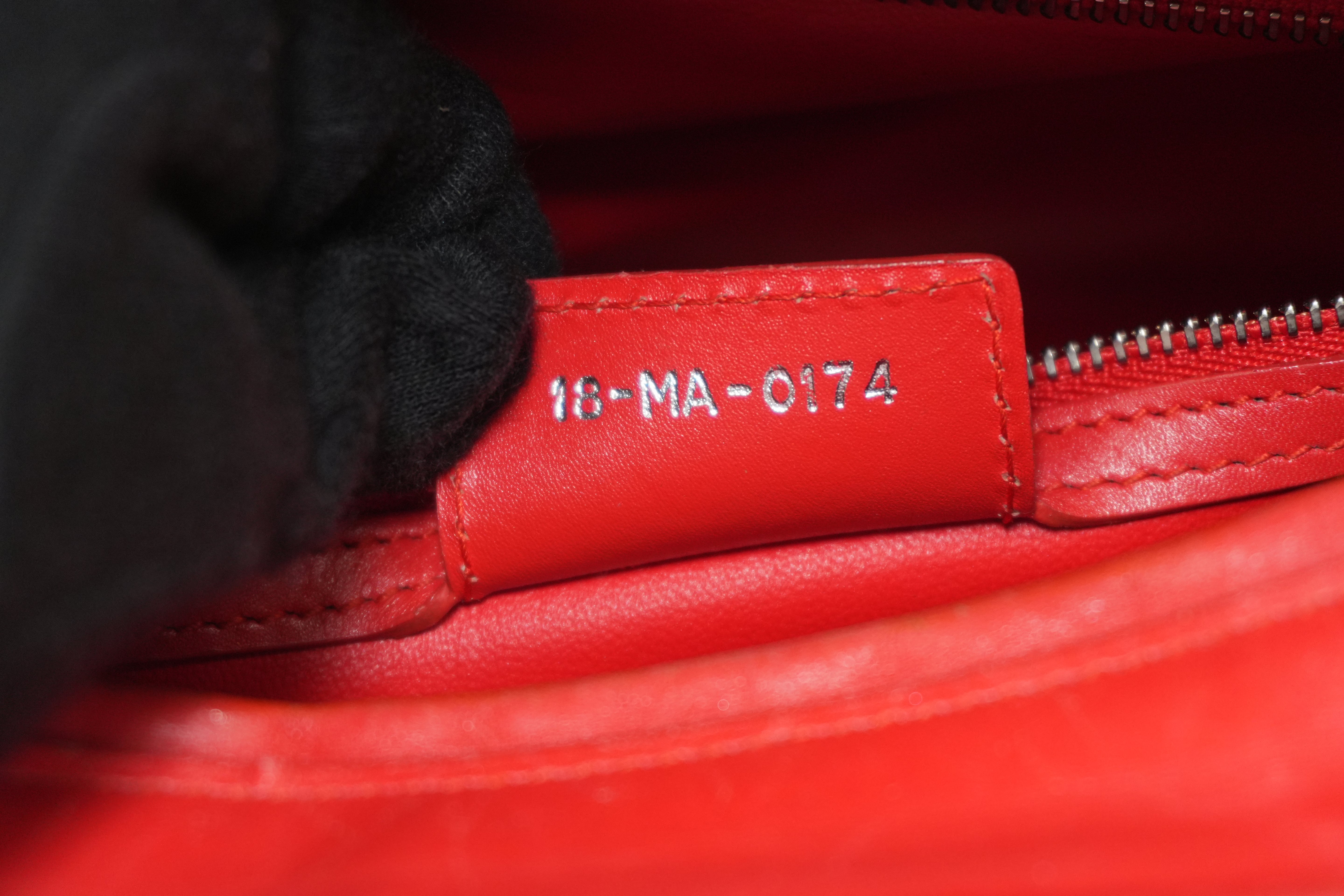 Christian Dior Leather Lady Dior Tote Handbag Red Used