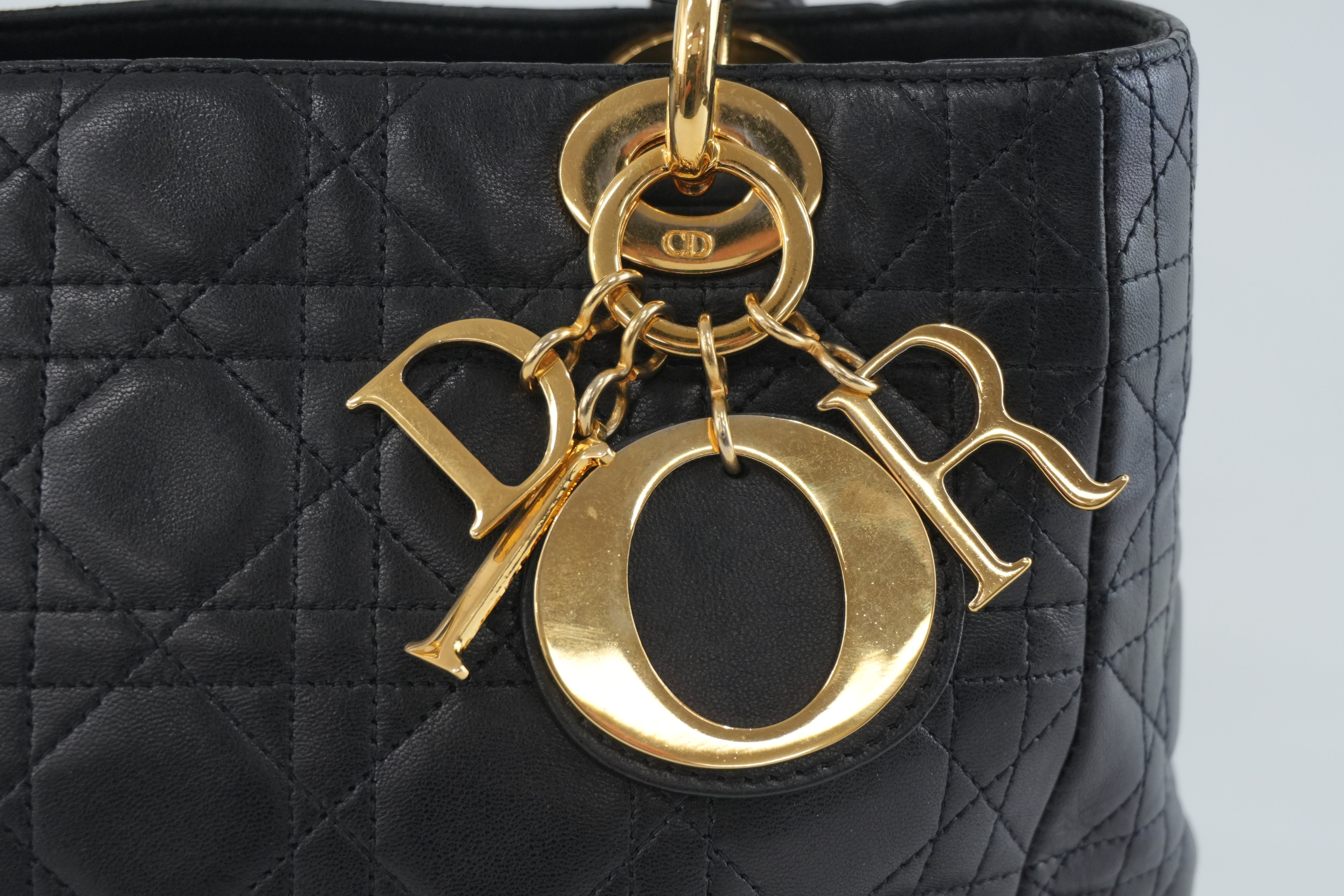 Christian Dior Leather Lady D-Lite Shoulder Bag Black Used