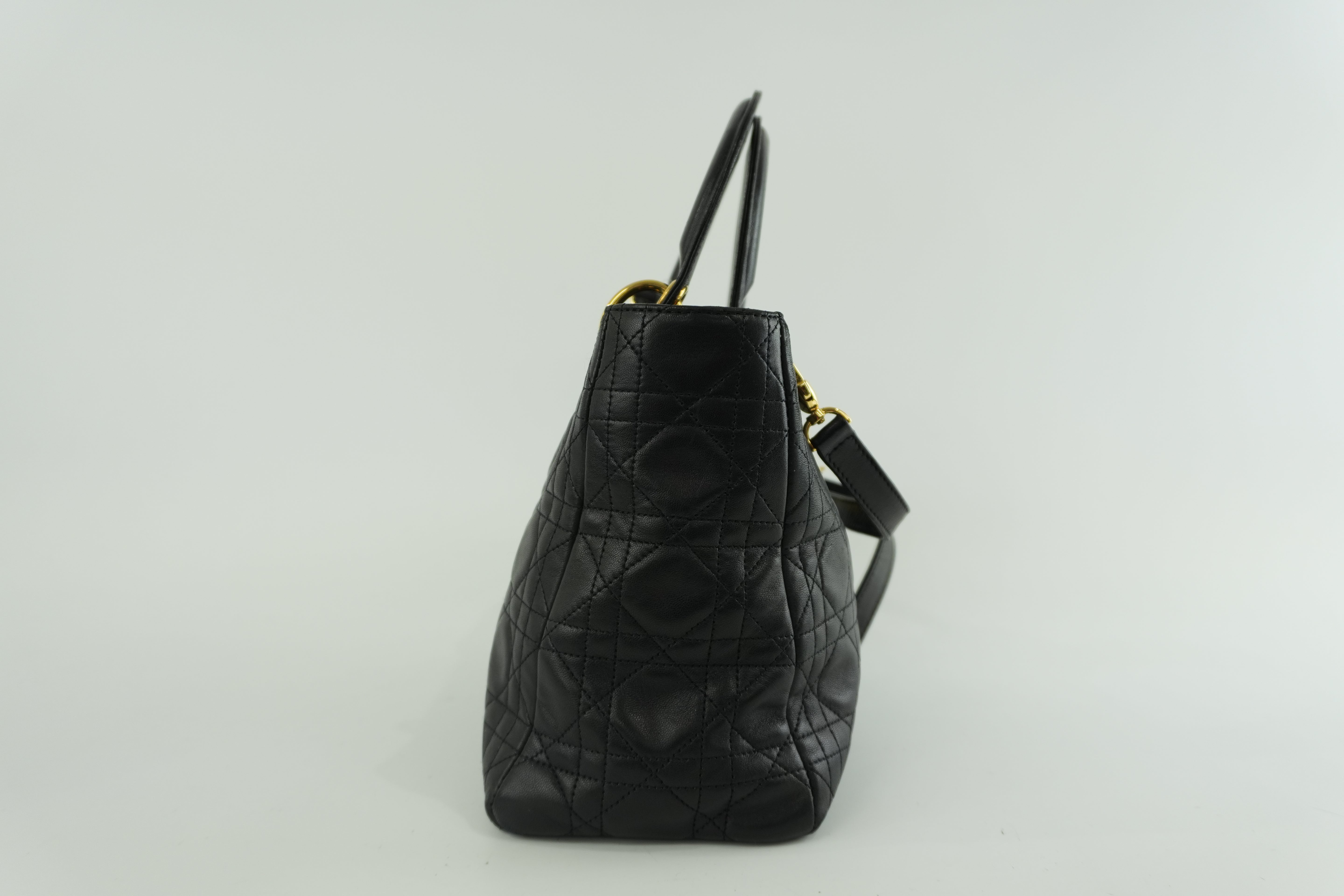 Christian Dior Leather Lady D-Lite Shoulder Bag Black Used