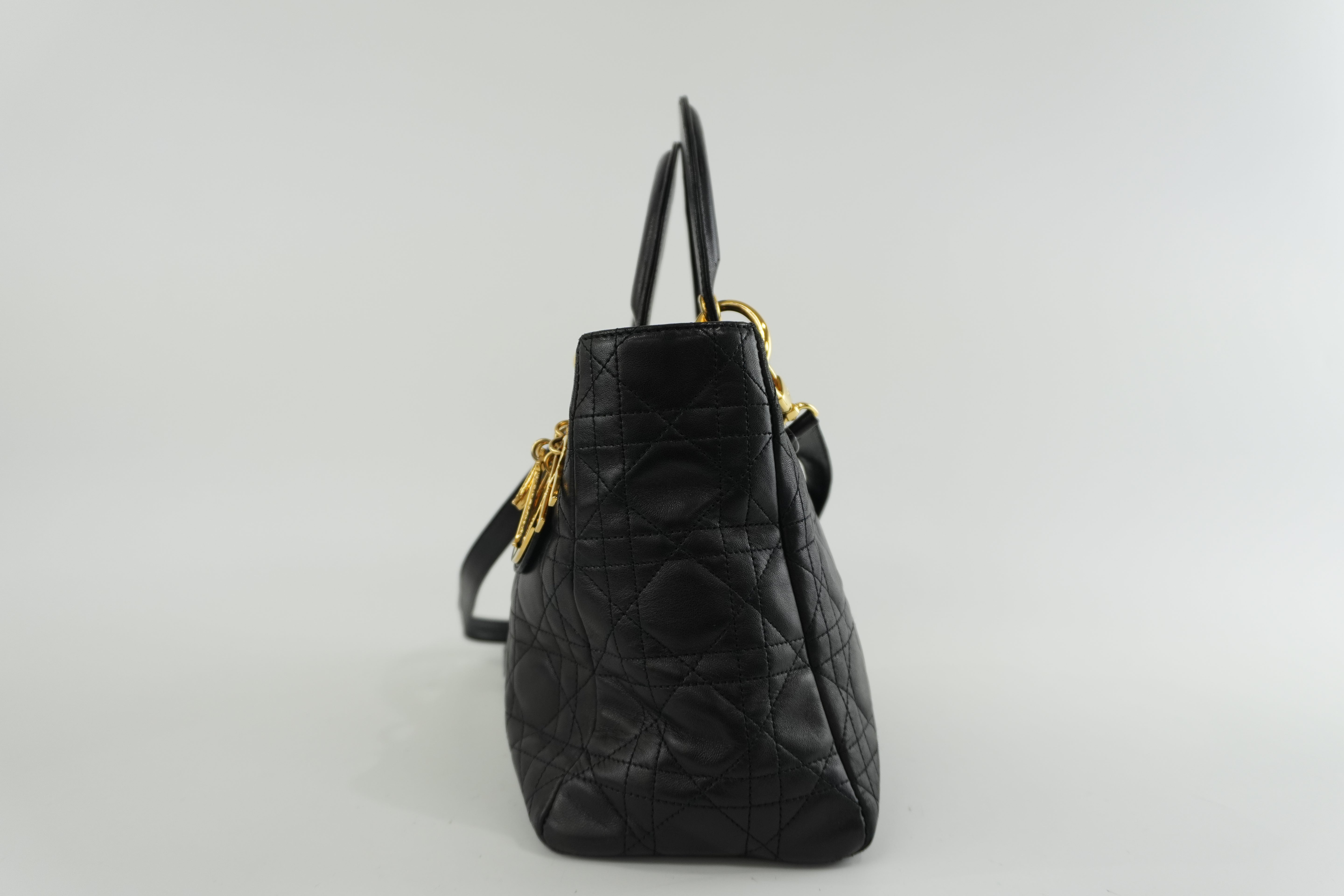 Christian Dior Leather Lady D-Lite Shoulder Bag Black Used