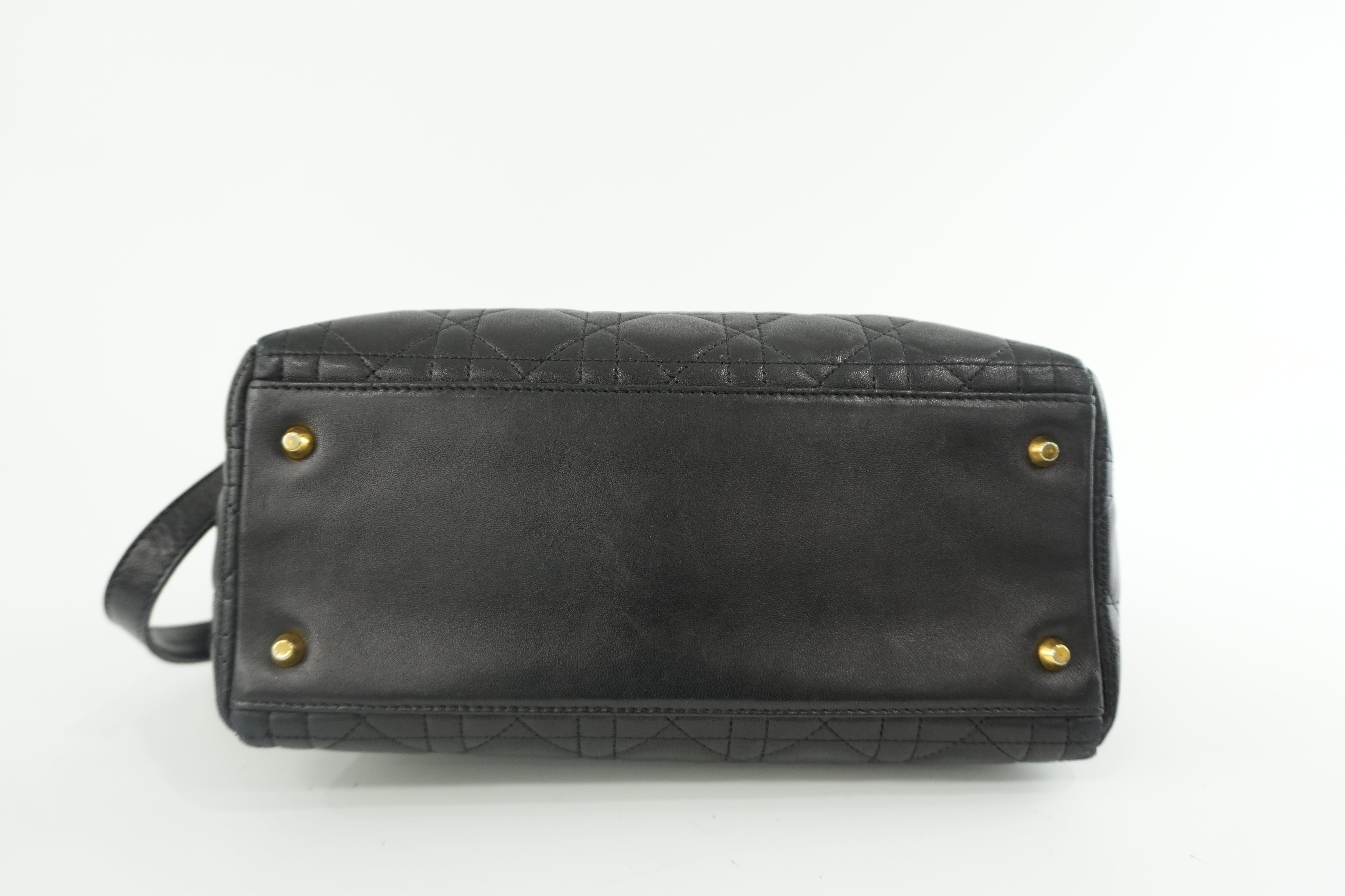 Christian Dior Leather Lady D-Lite Shoulder Bag Black Used