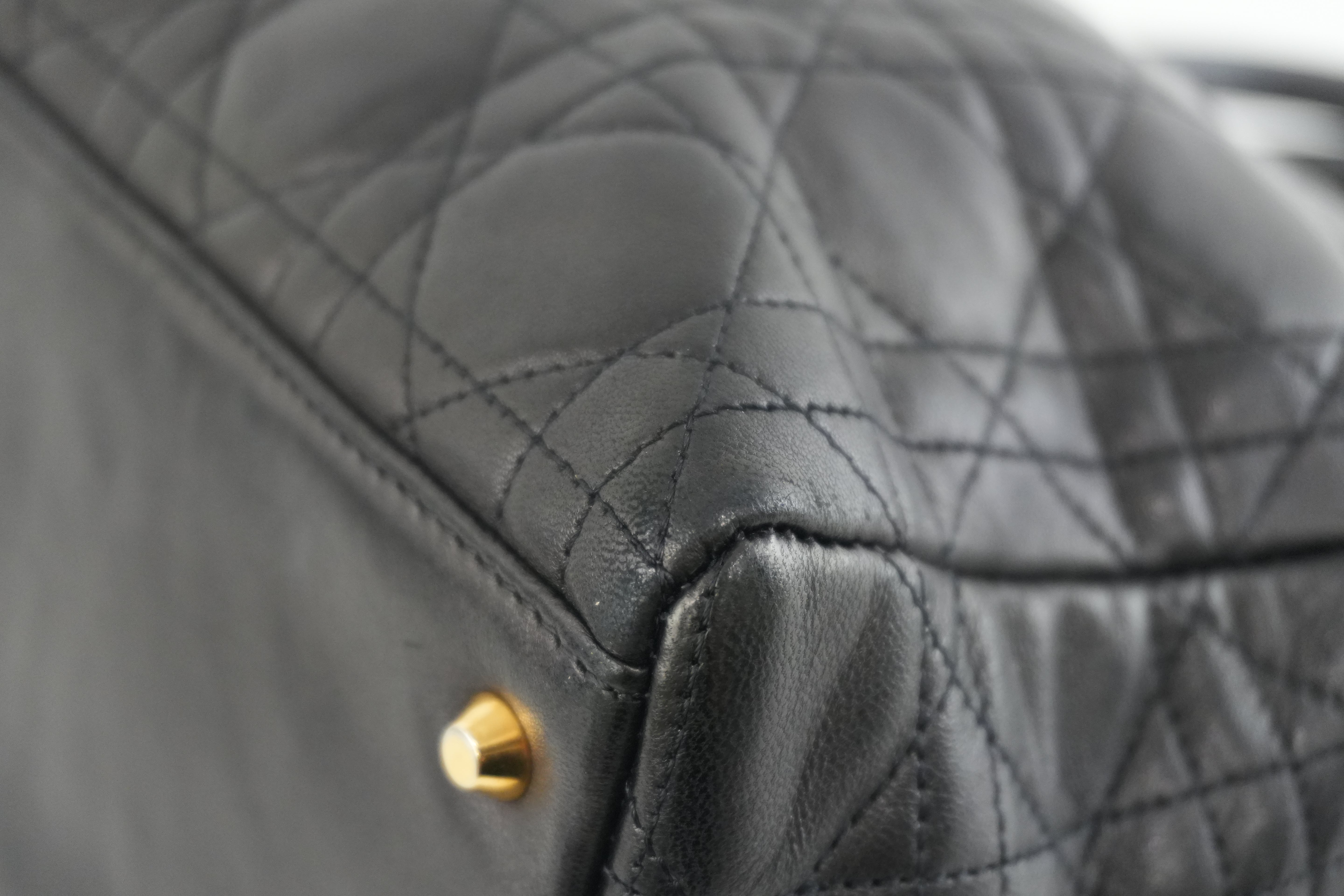 Christian Dior Leather Lady D-Lite Shoulder Bag Black Used