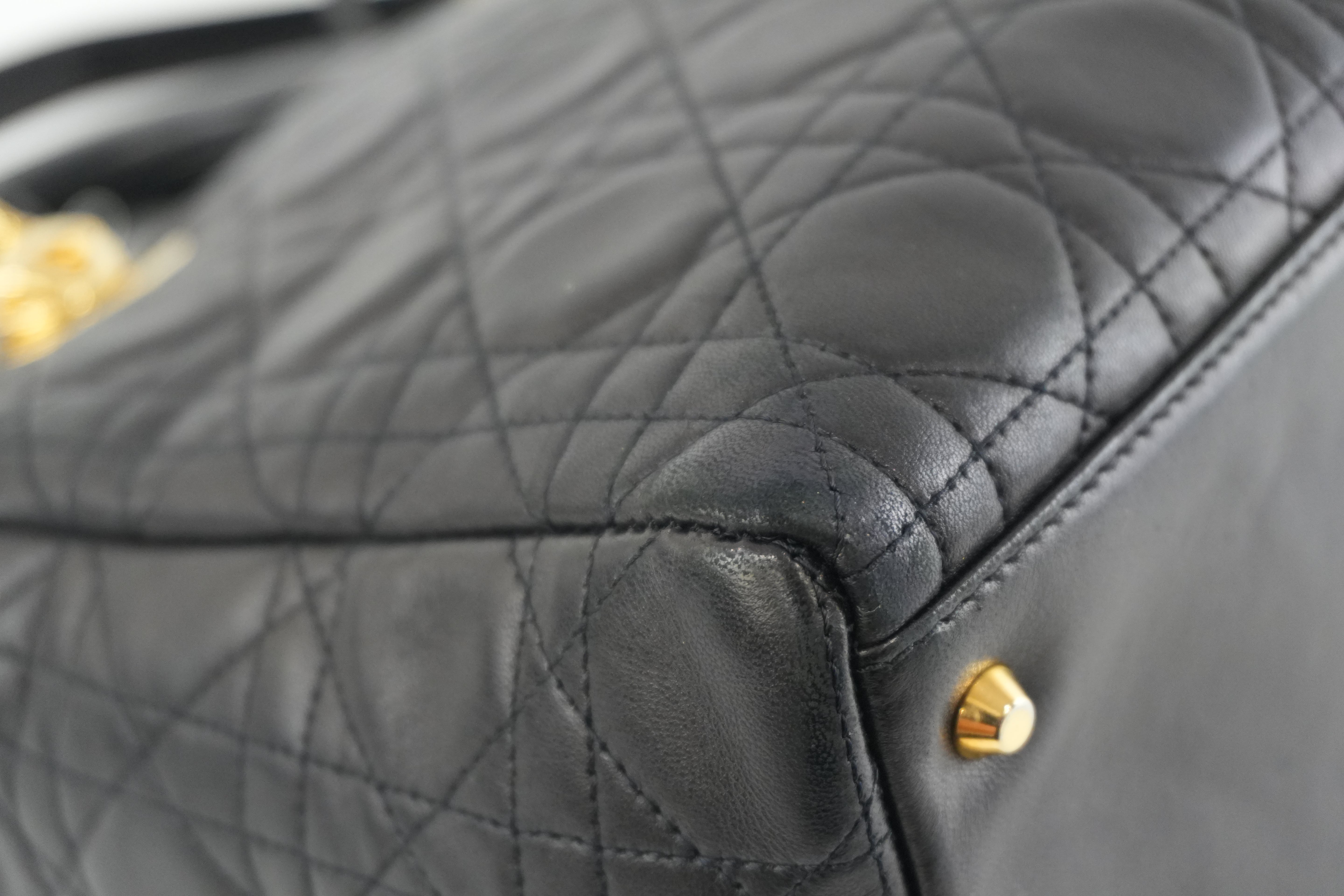 Christian Dior Leather Lady D-Lite Shoulder Bag Black Used