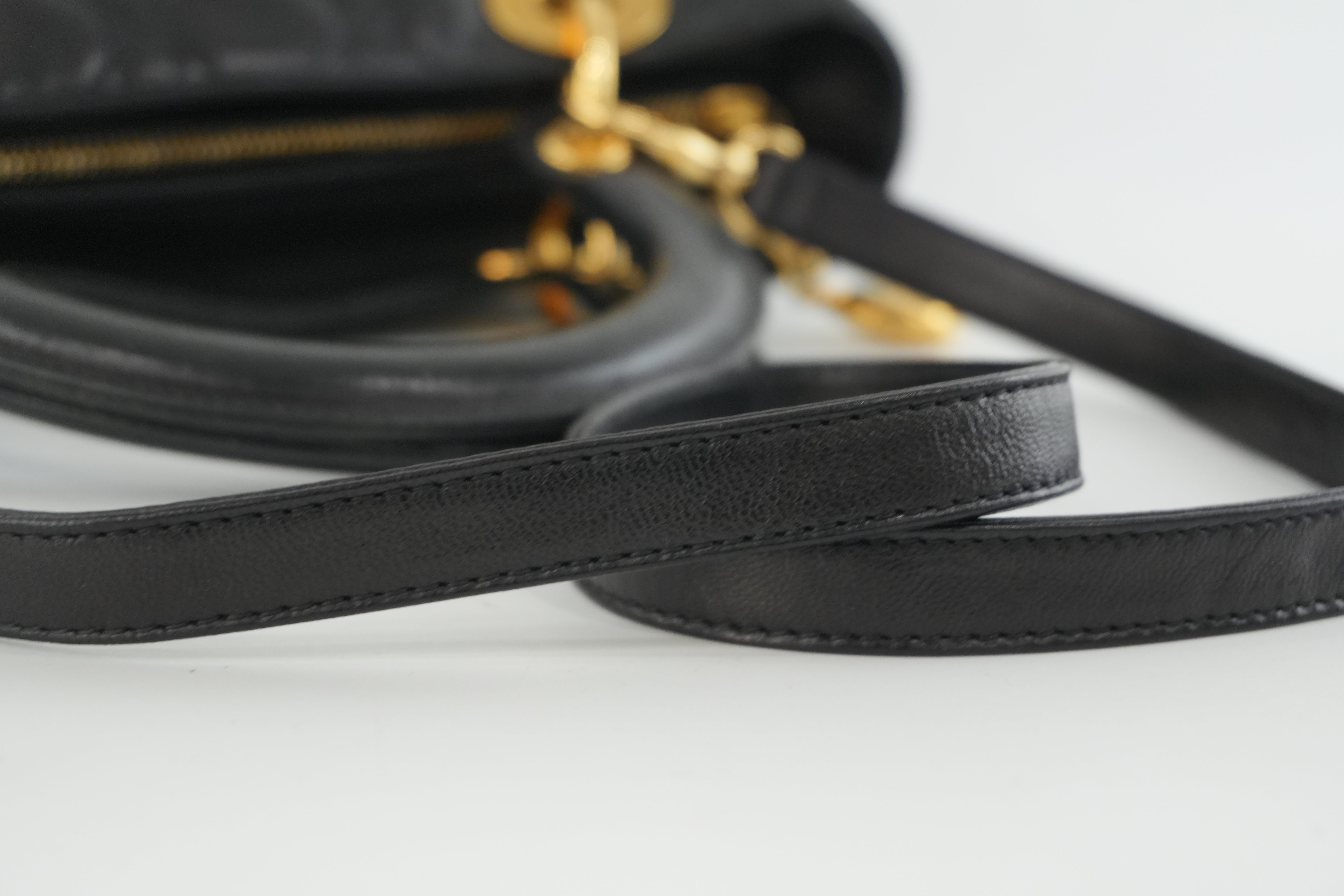 Christian Dior Leather Lady D-Lite Shoulder Bag Black Used