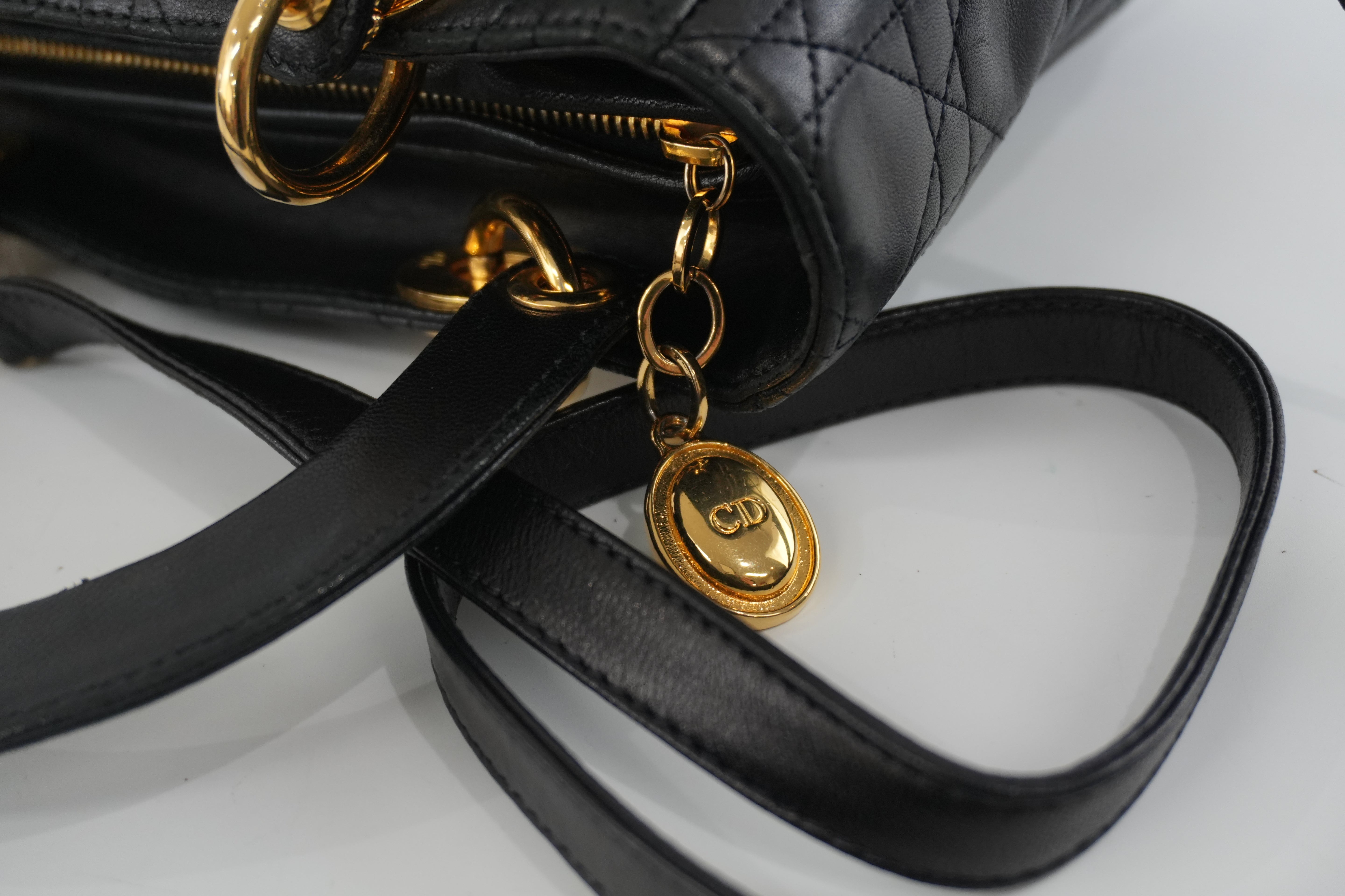 Christian Dior Leather Lady D-Lite Shoulder Bag Black Used