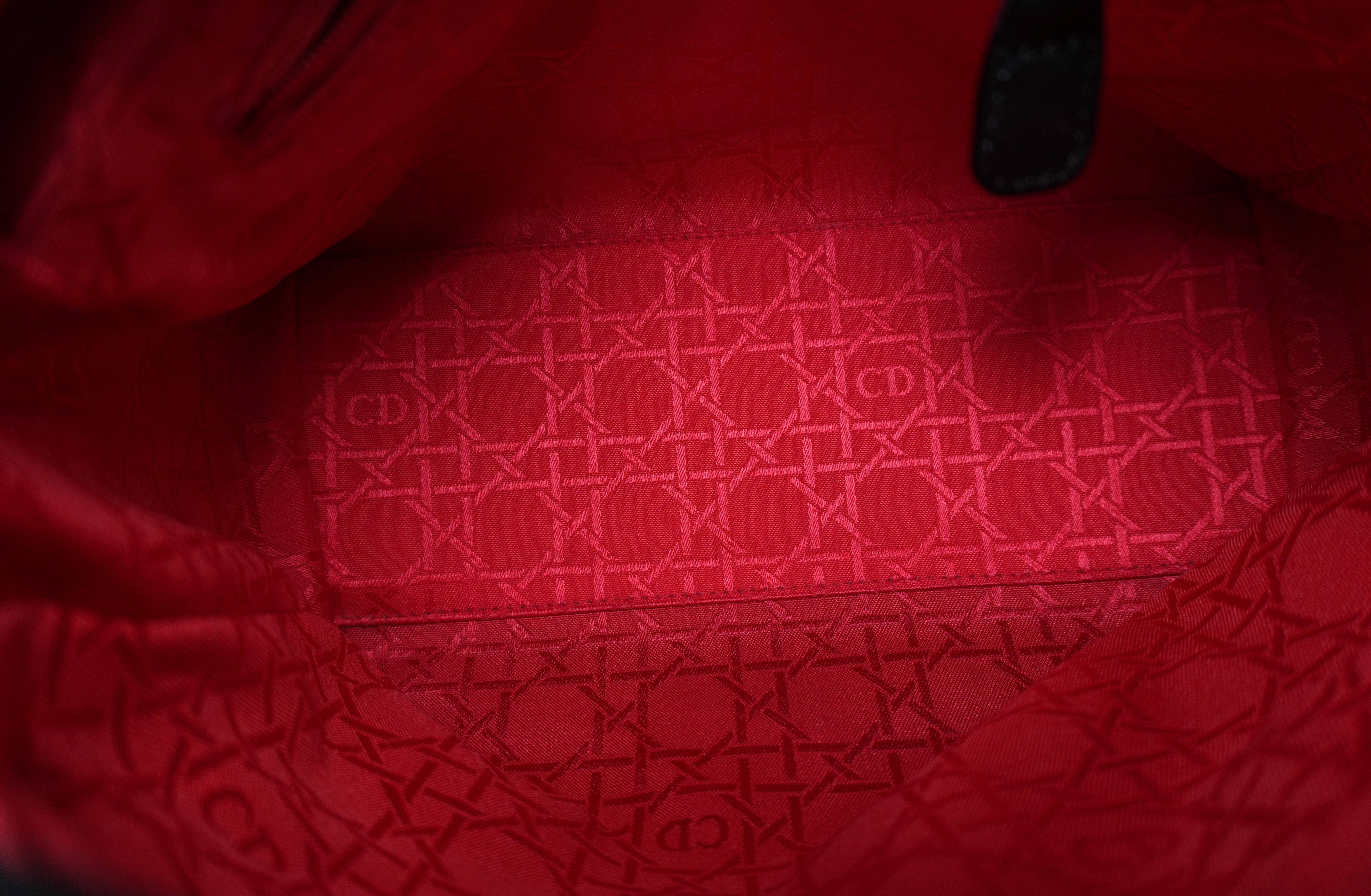 Christian Dior Leather Lady D-Lite Shoulder Bag Black Used