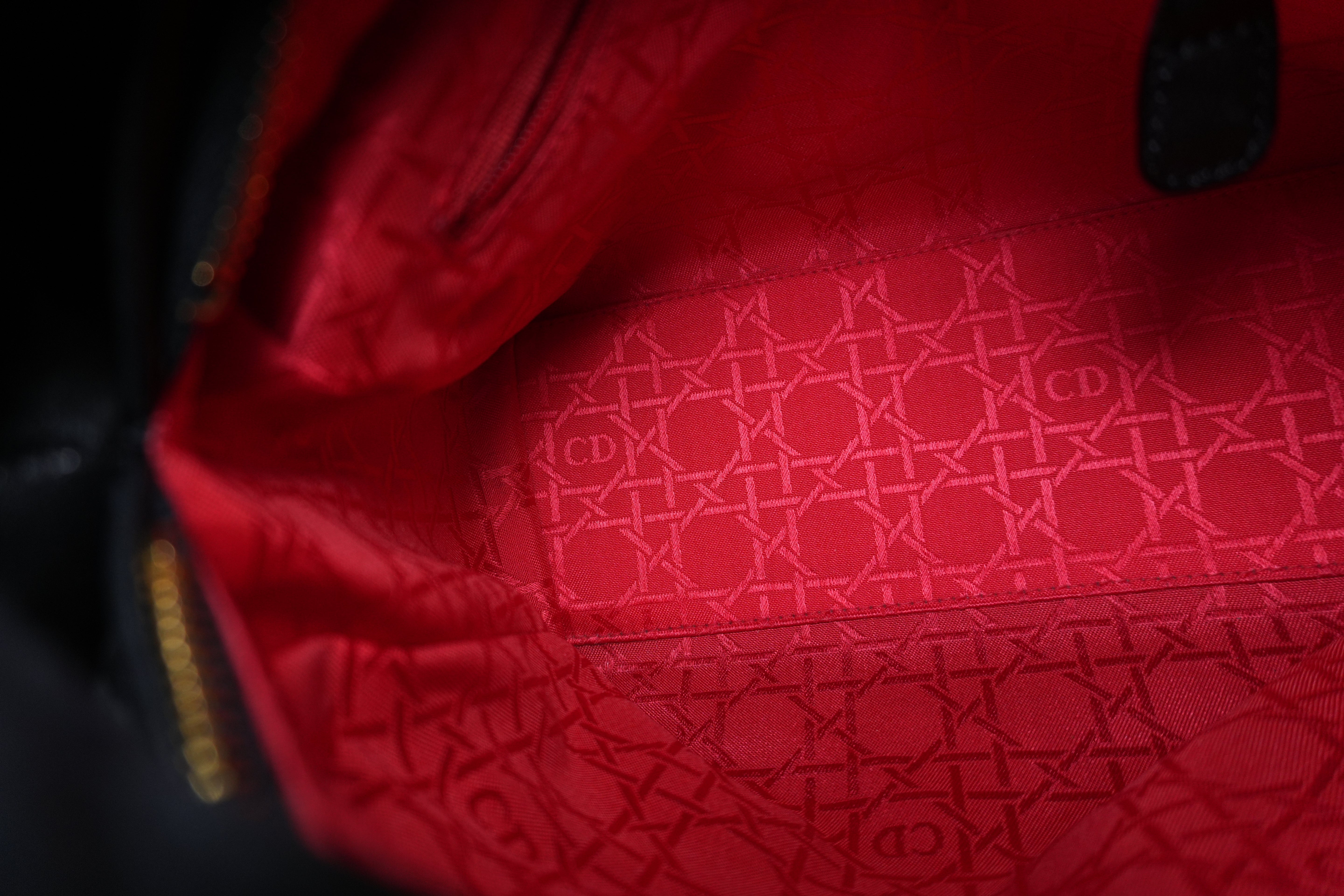 Christian Dior Leather Lady D-Lite Shoulder Bag Black Used