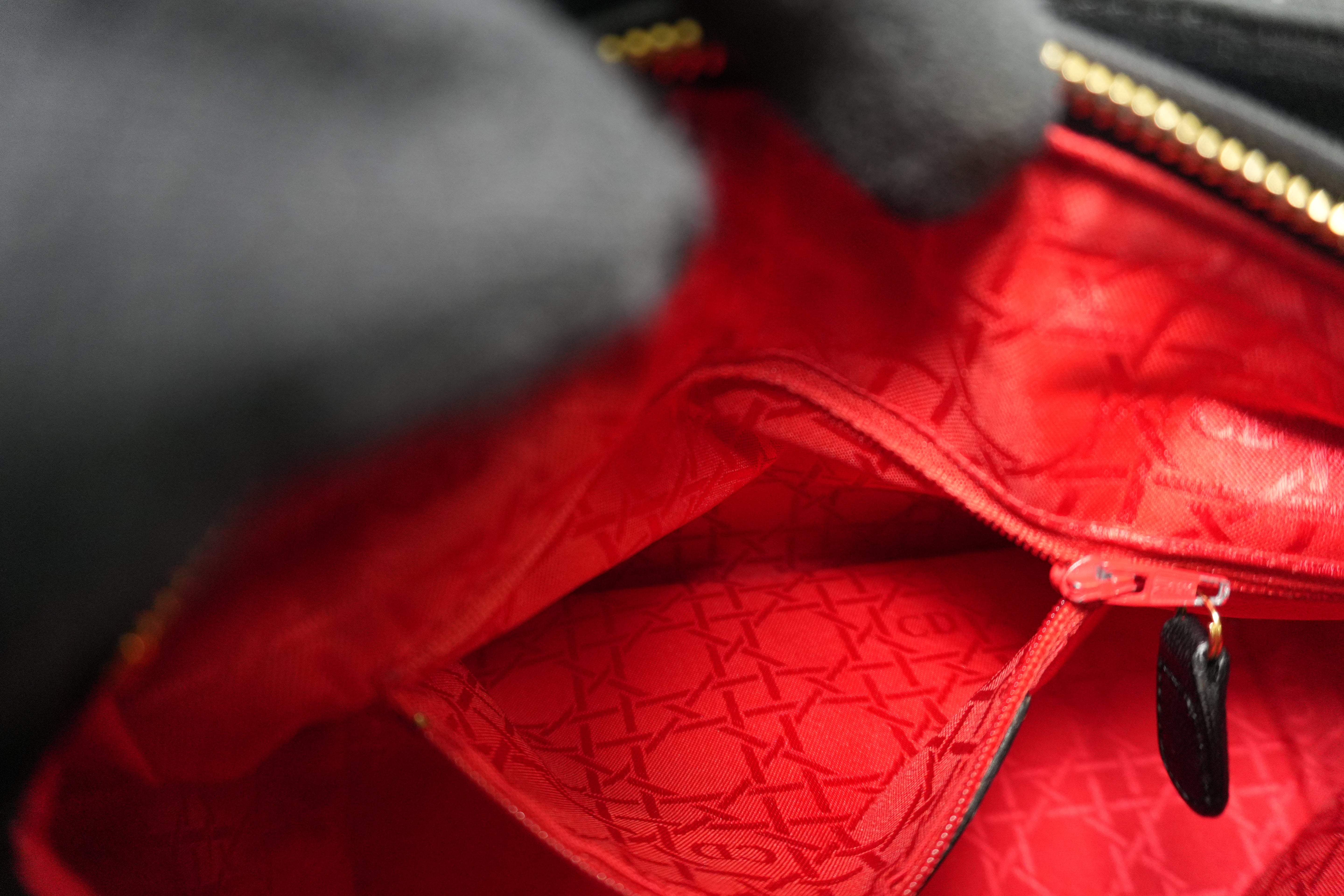 Christian Dior Leather Lady D-Lite Shoulder Bag Black Used