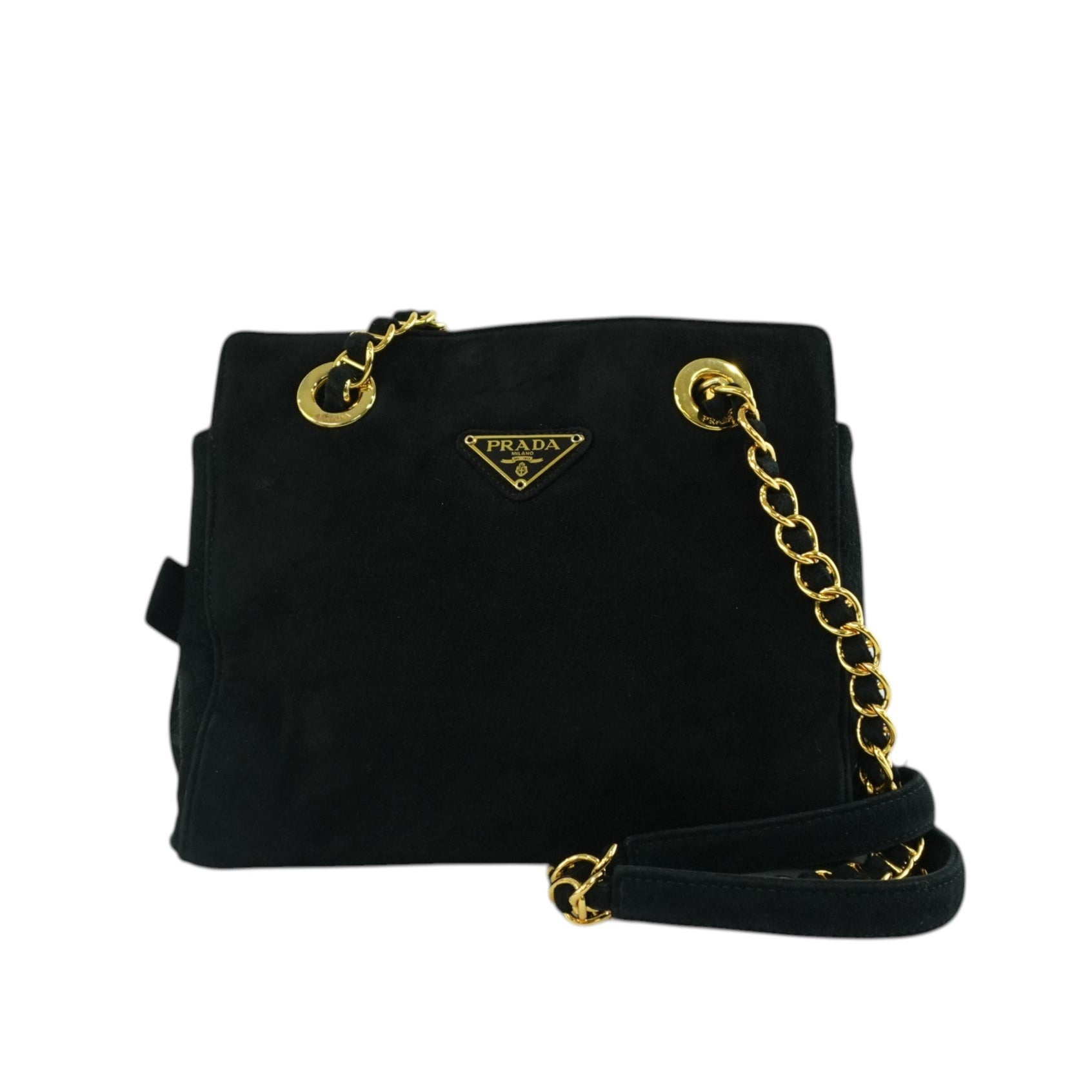Prada Suede Leather Chain Shoulder Bag Black Used