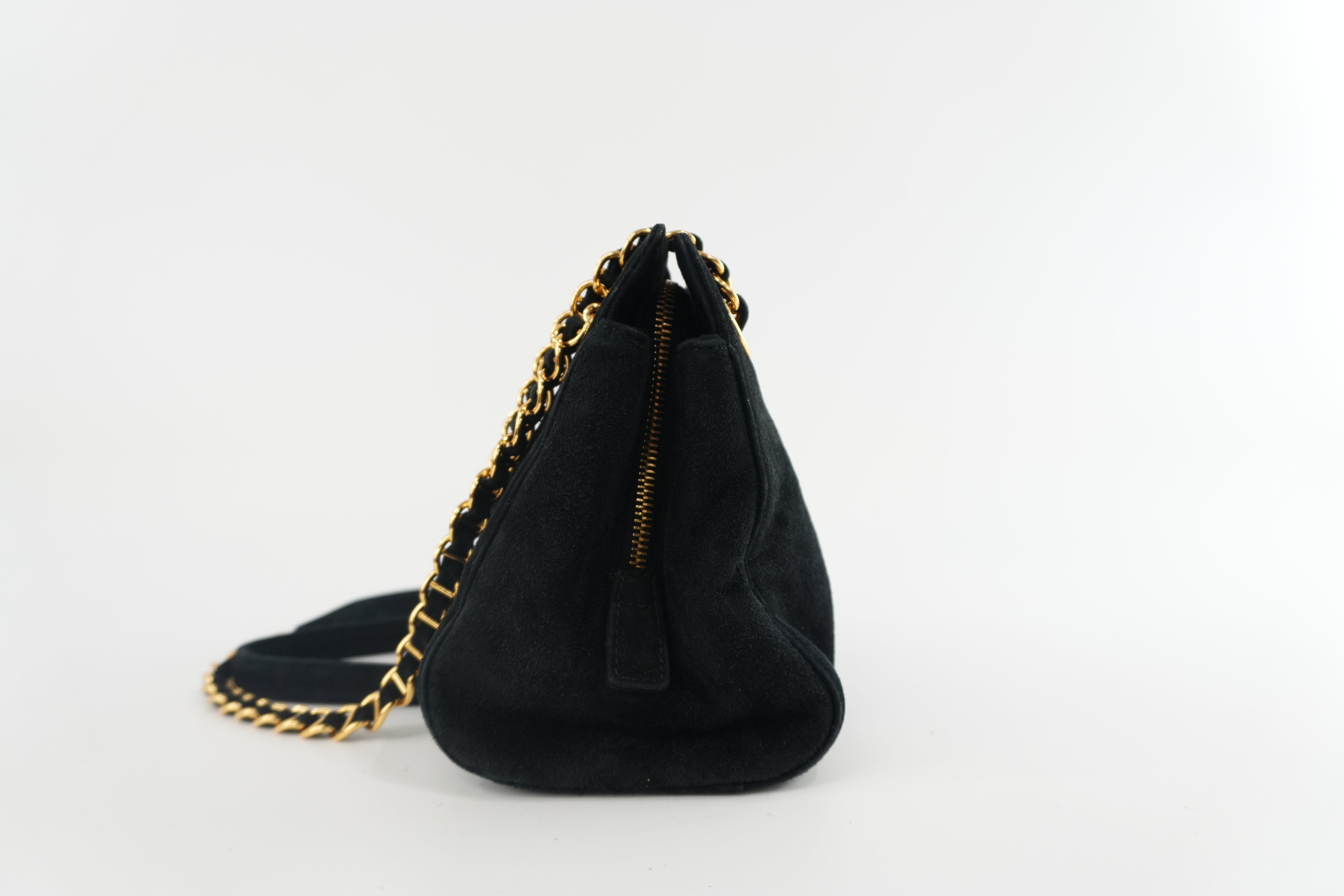 Prada Suede Leather Chain Shoulder Bag Black Used
