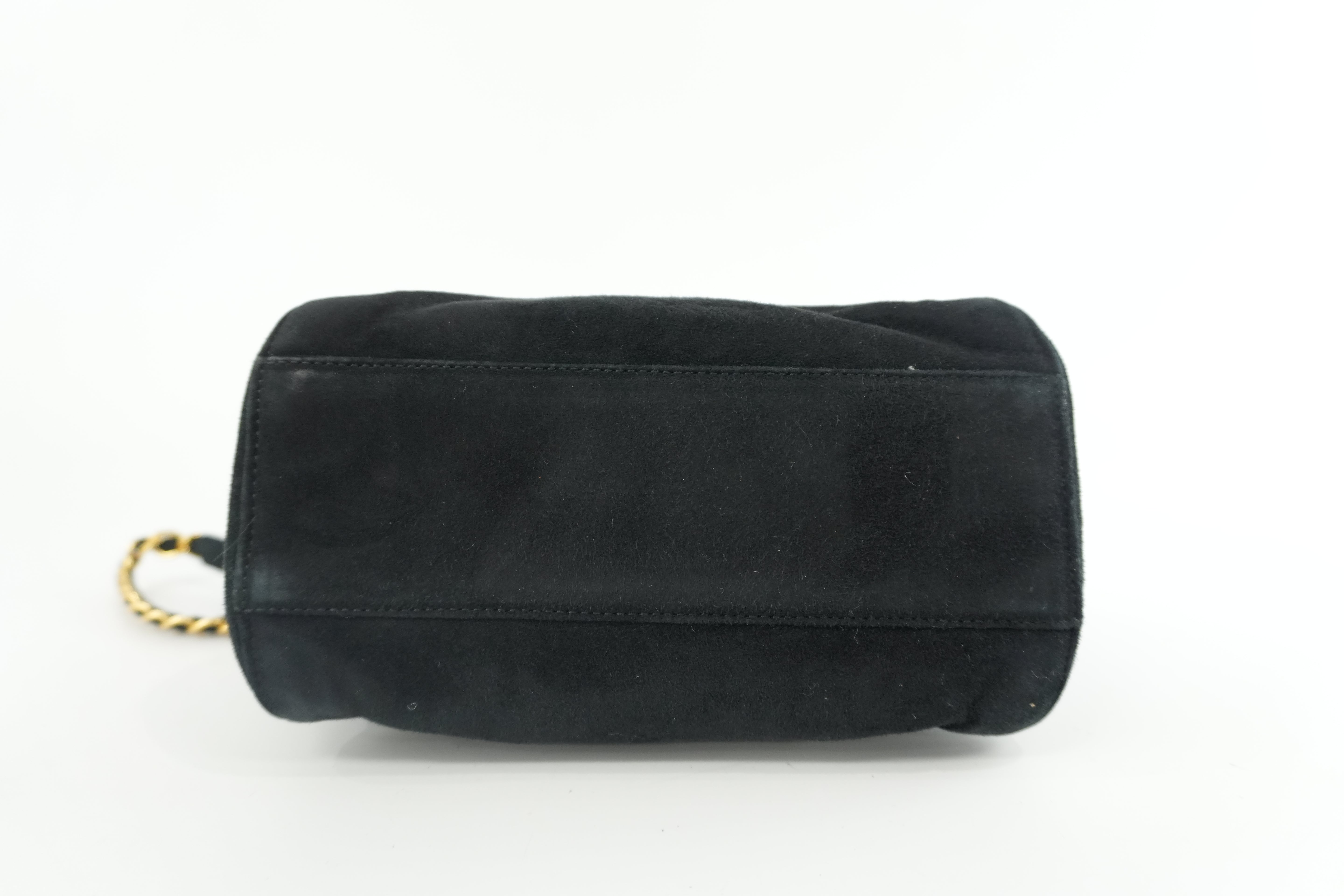 Prada Suede Leather Chain Shoulder Bag Black Used