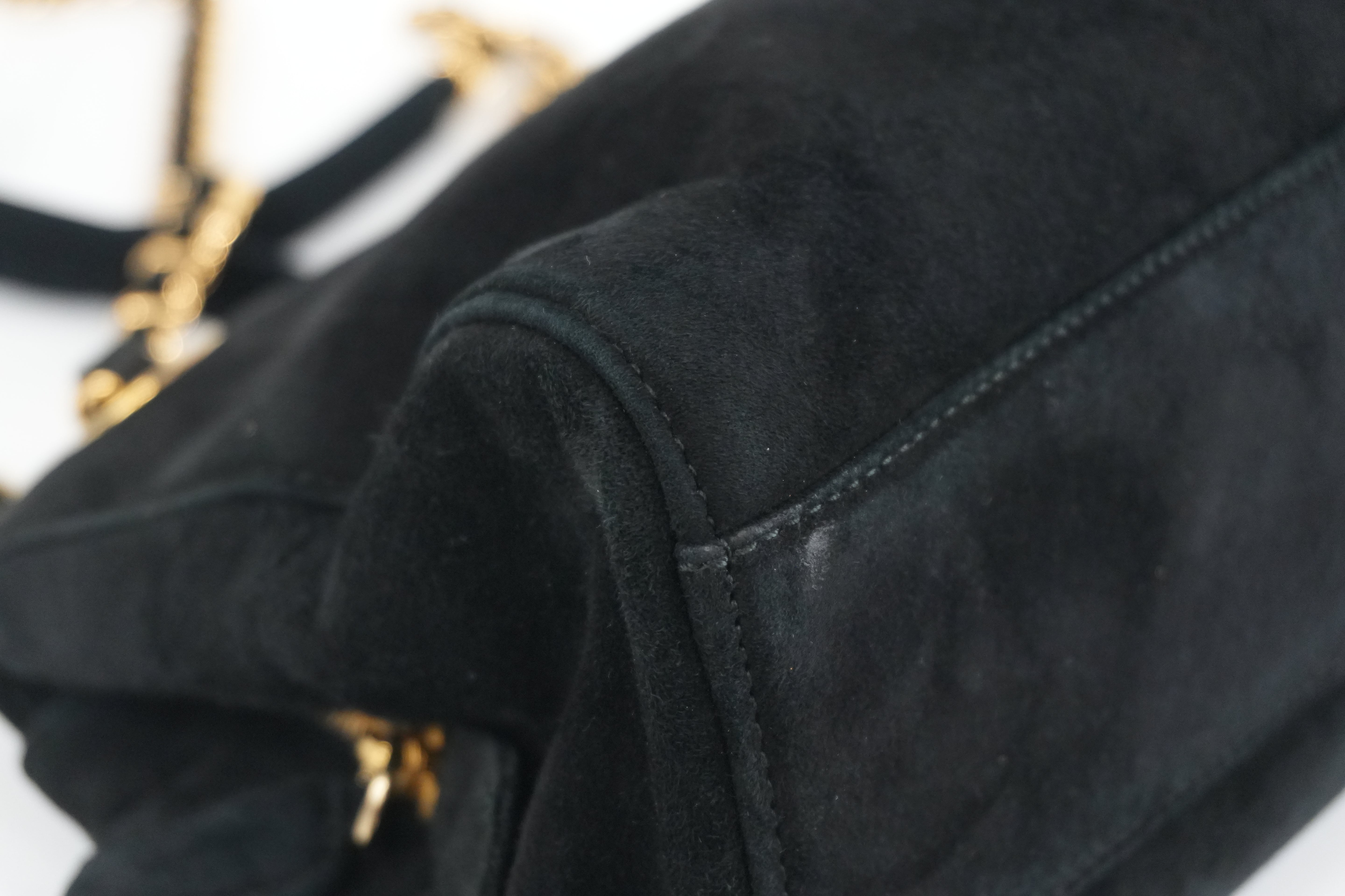 Prada Suede Leather Chain Shoulder Bag Black Used