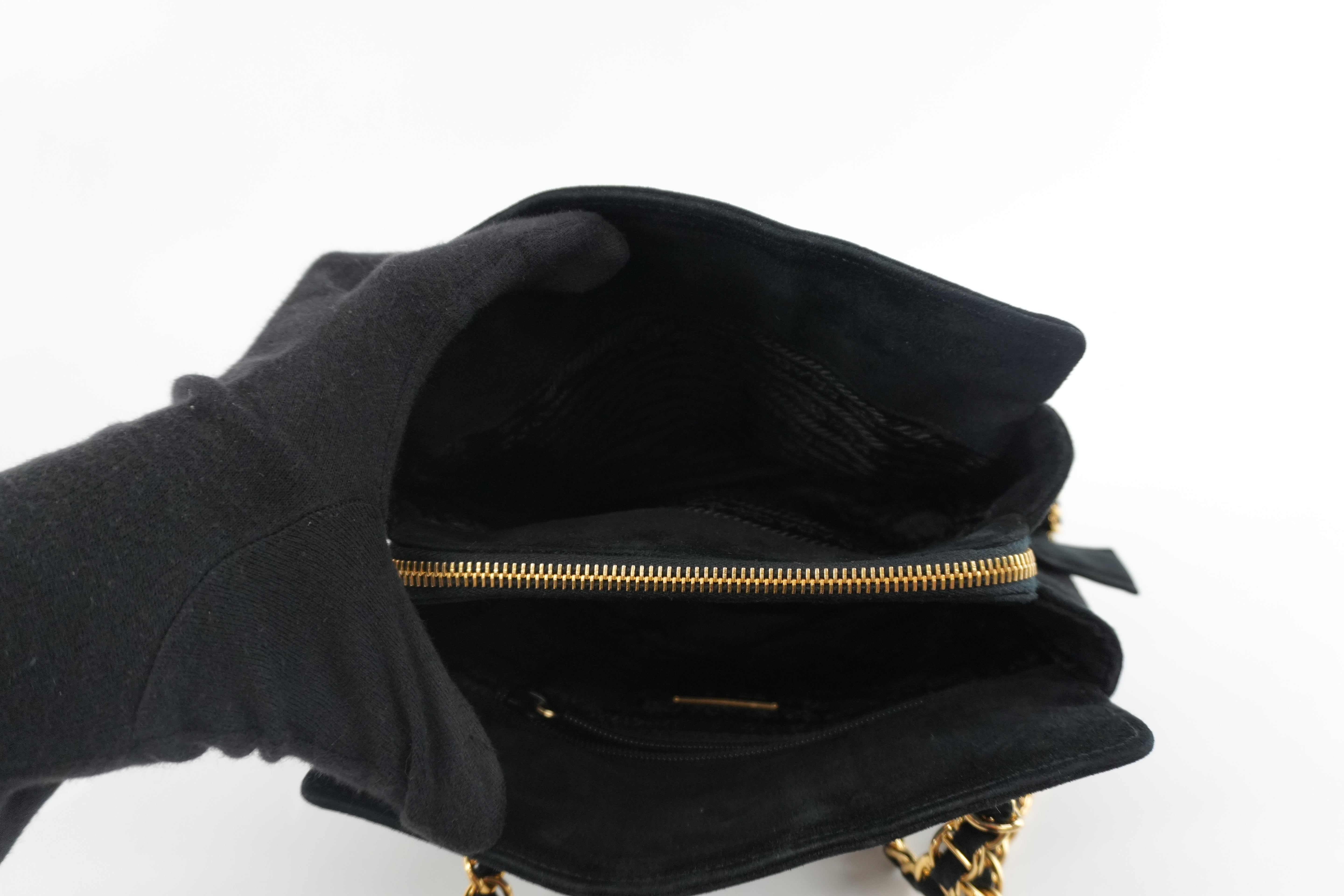 Prada Suede Leather Chain Shoulder Bag Black Used