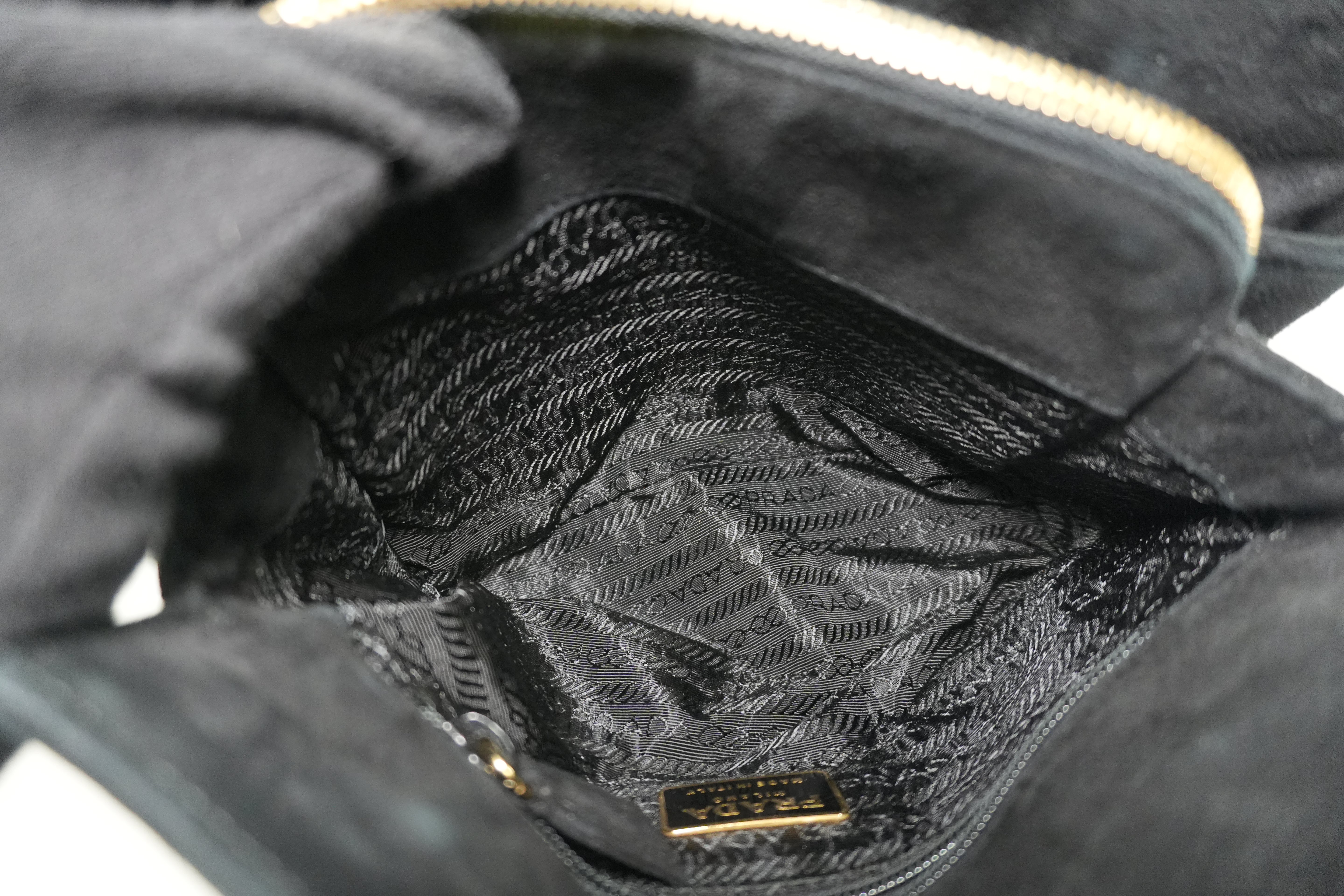 Prada Suede Leather Chain Shoulder Bag Black Used