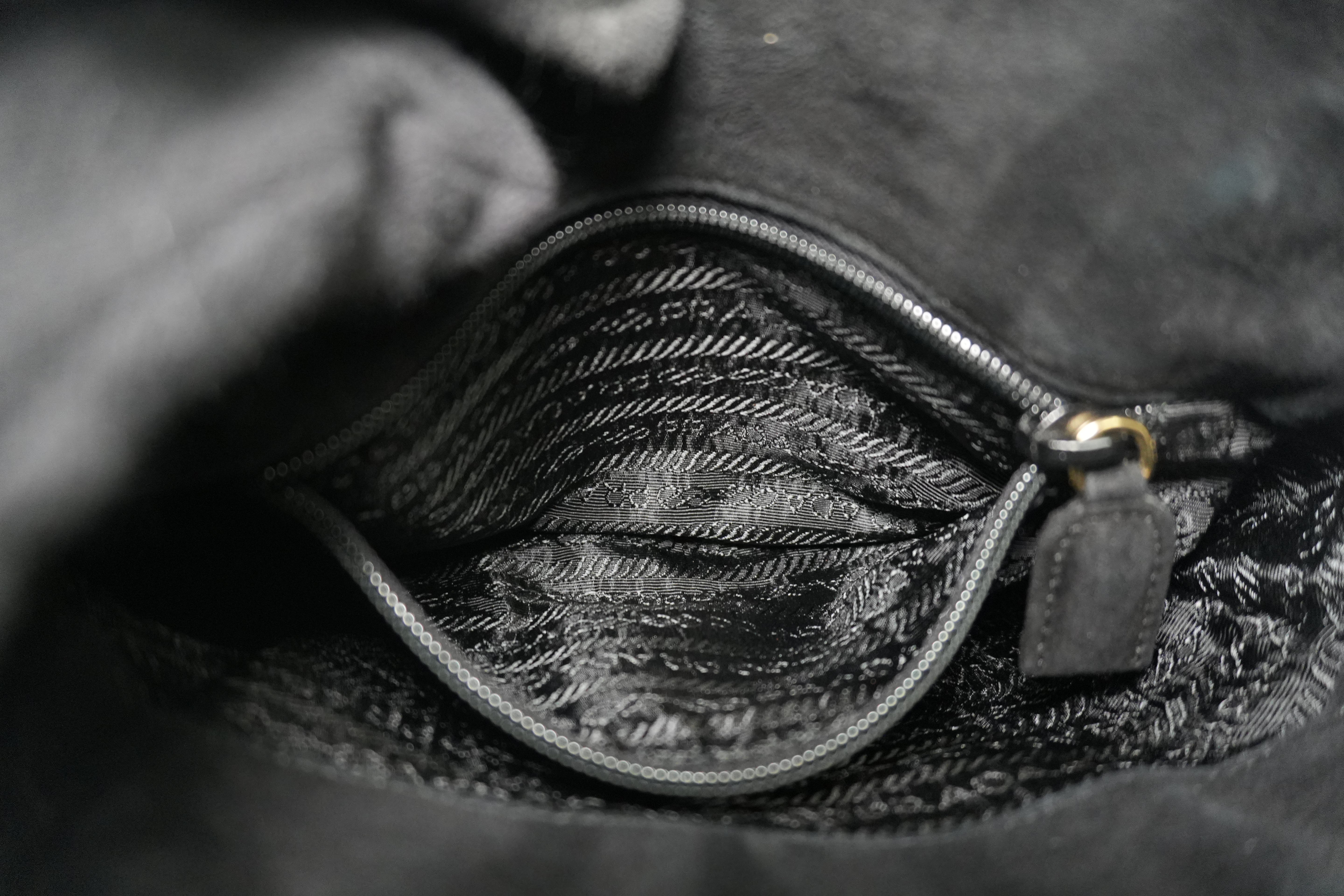 Prada Suede Leather Chain Shoulder Bag Black Used