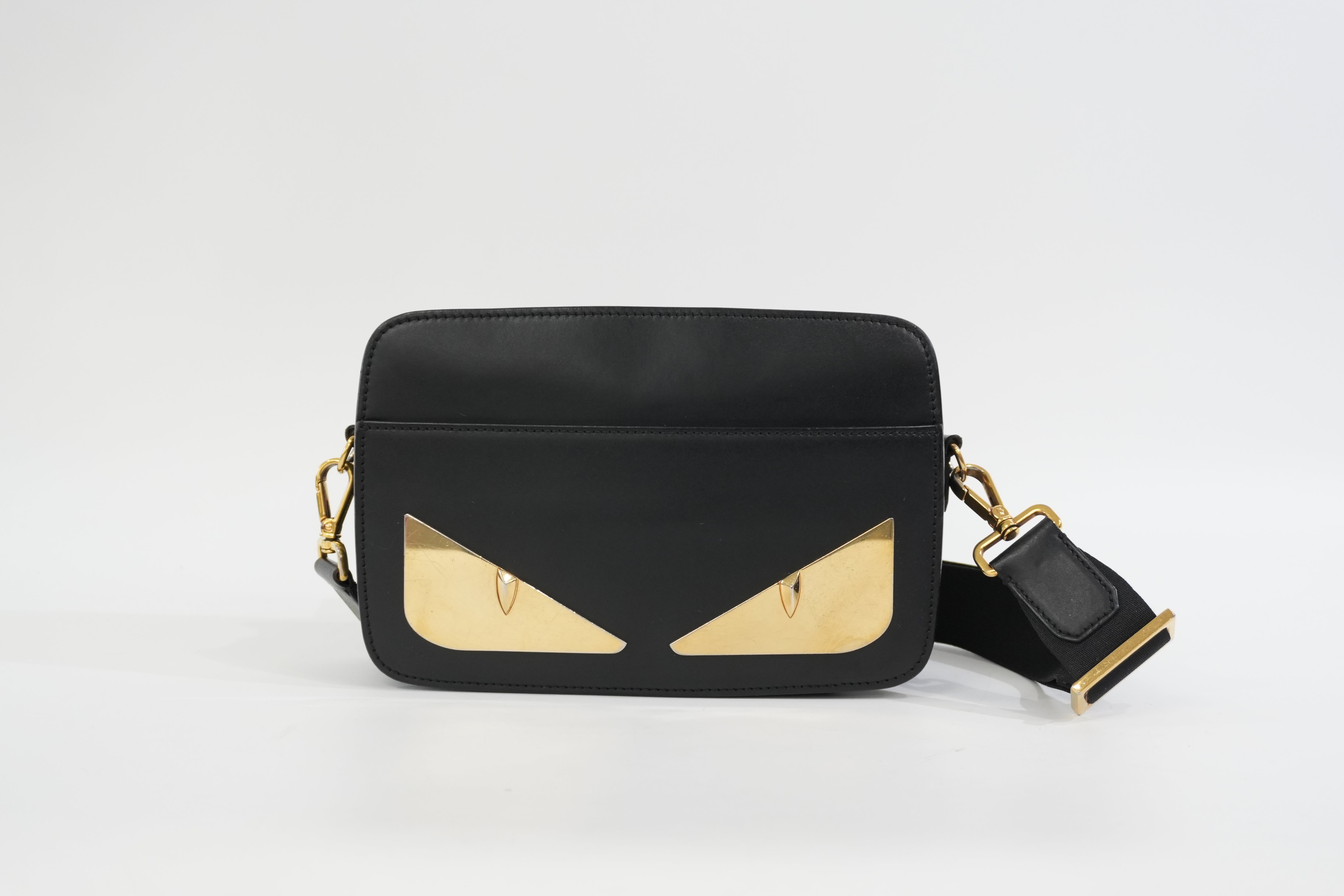 Pre-Owned Fendi Monster Eyes Camera Crossbody Bag Black