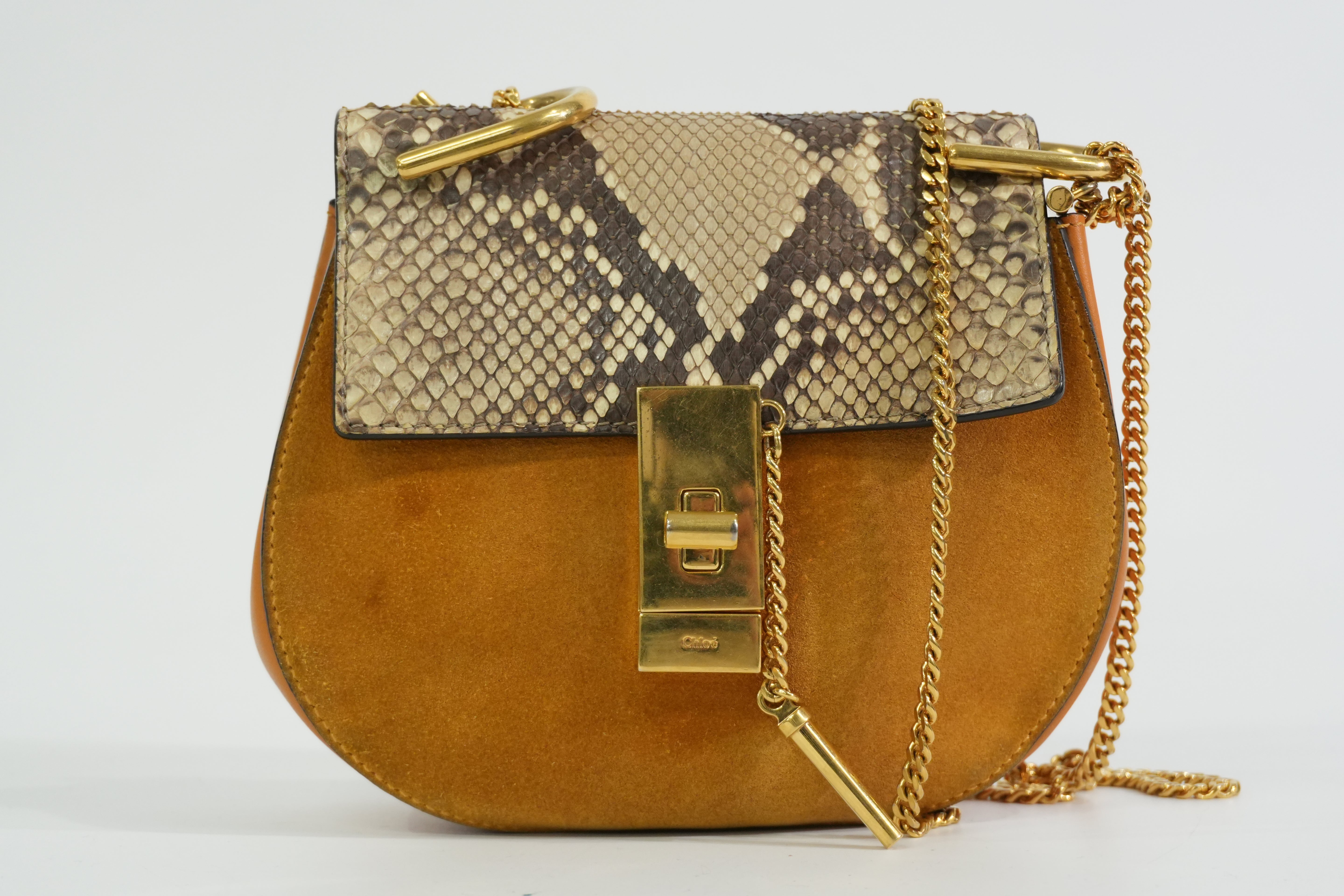 Pre-owned Chloe Suede Leather Drew Chain Shoulder Bag Mustard