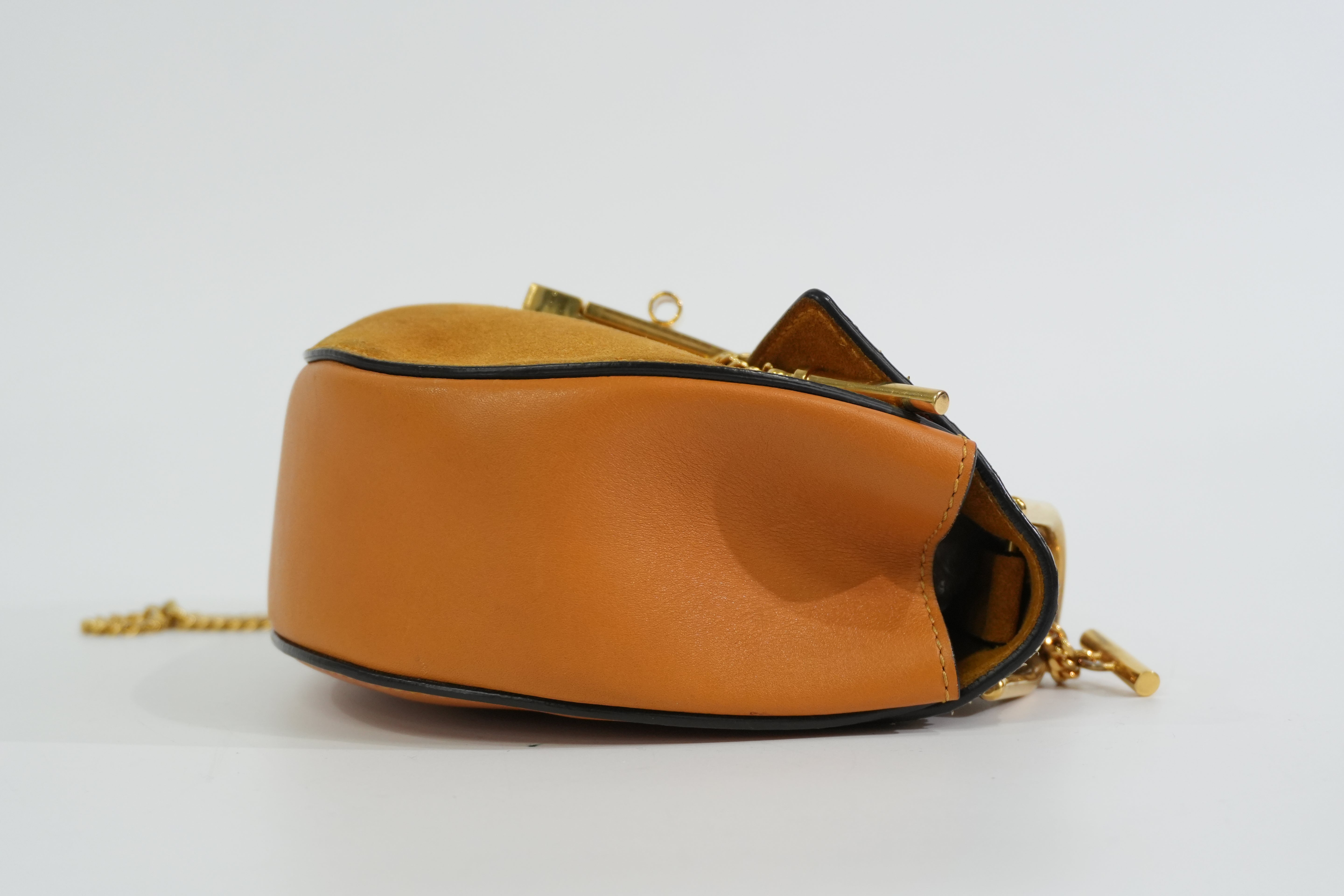 Pre-owned Chloe Suede Leather Drew Chain Shoulder Bag Mustard
