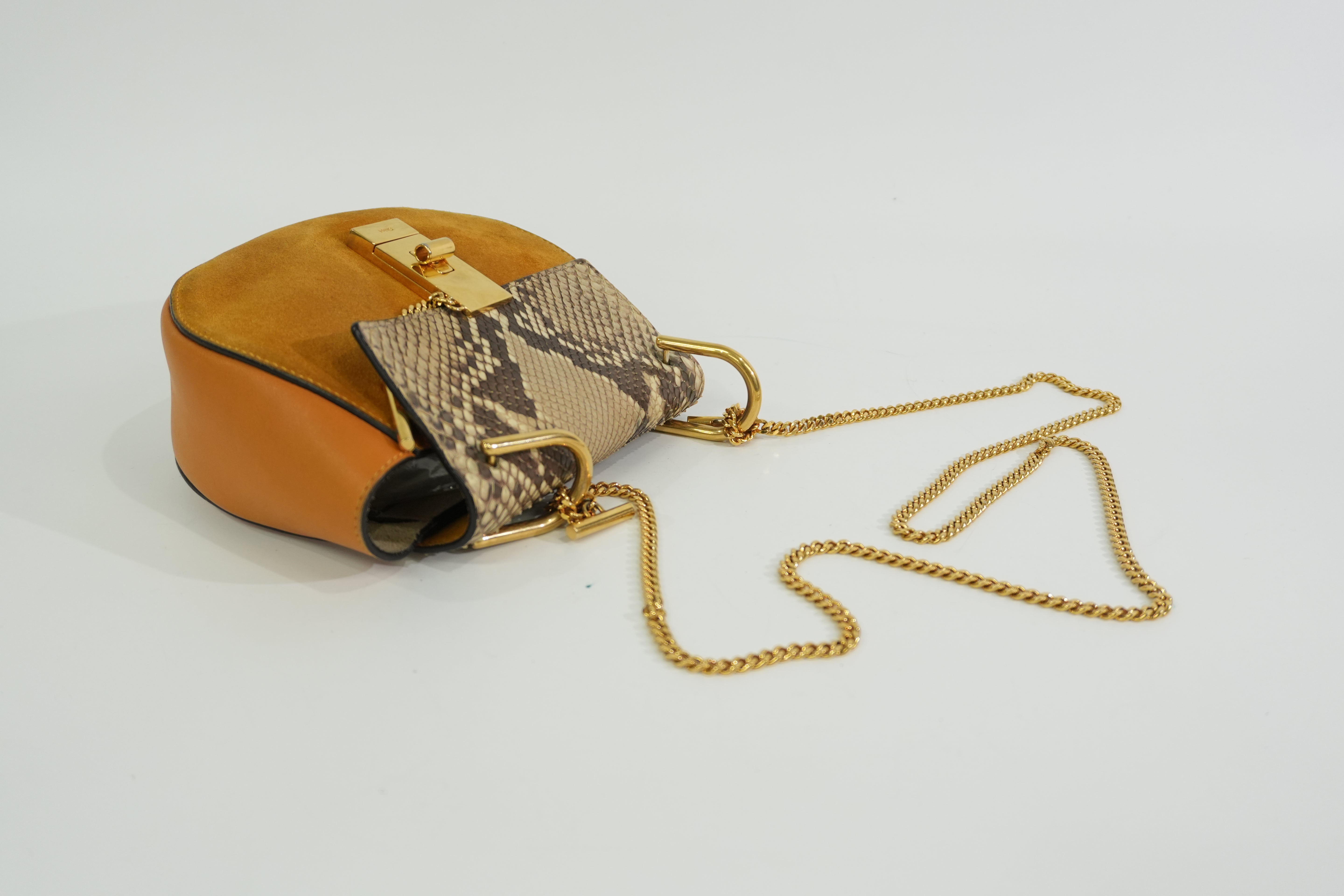 Pre-owned Chloe Suede Leather Drew Chain Shoulder Bag Mustard