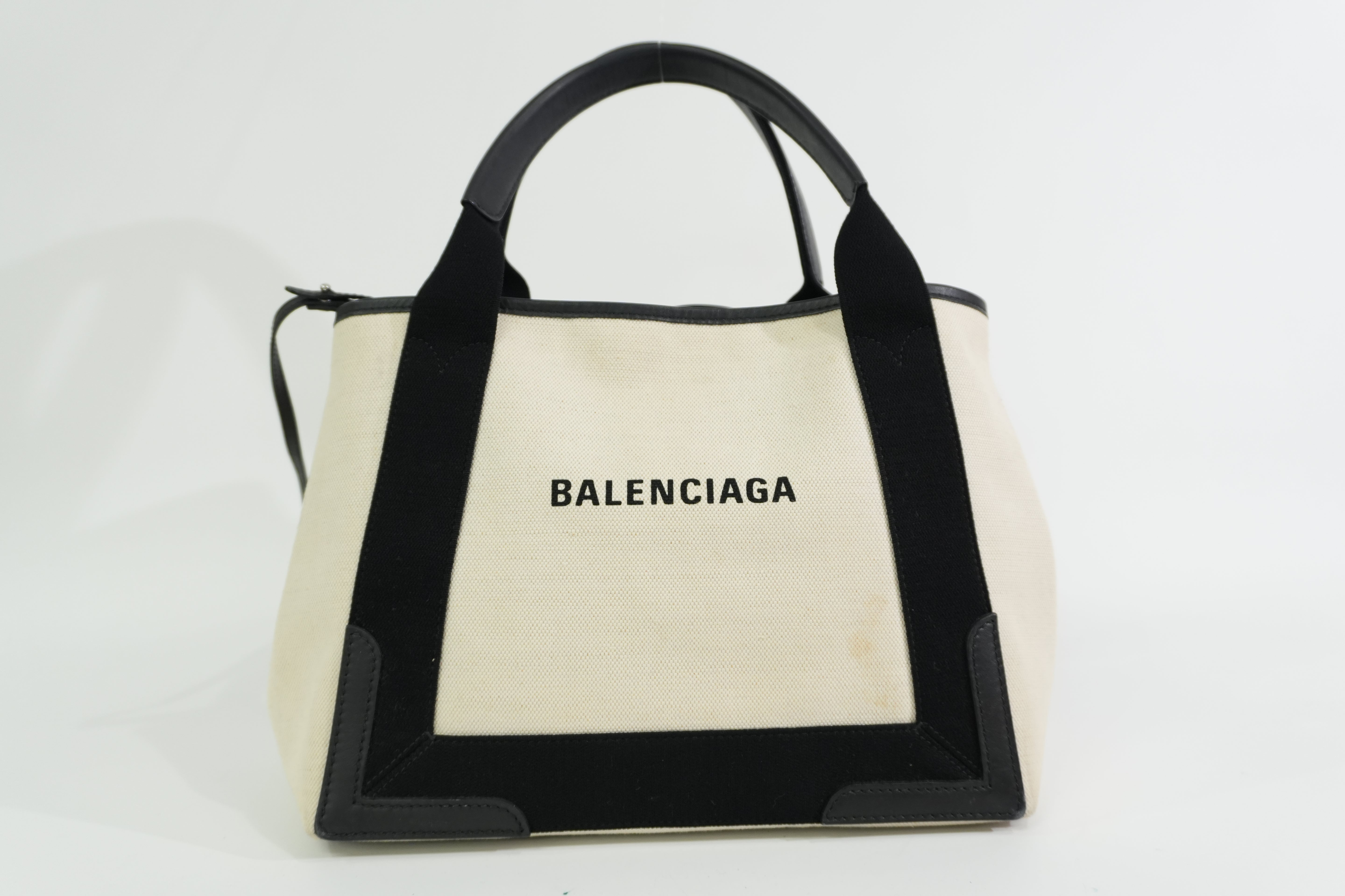 Pre-owned Balenciaga Navy Cabas Small Handbag Black and White