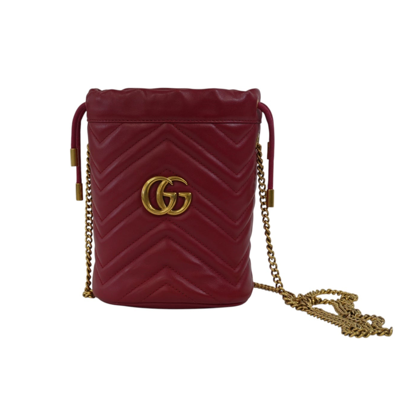 Pre-Owned Gucci Marmont Mini Bucket Crossbody Bag Red
